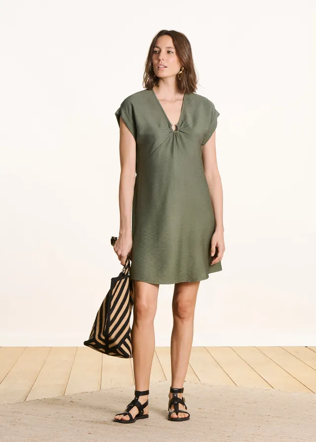 la-f-e-marabout-e-fine-minikleid-khaki-v-ausschnitt image 1