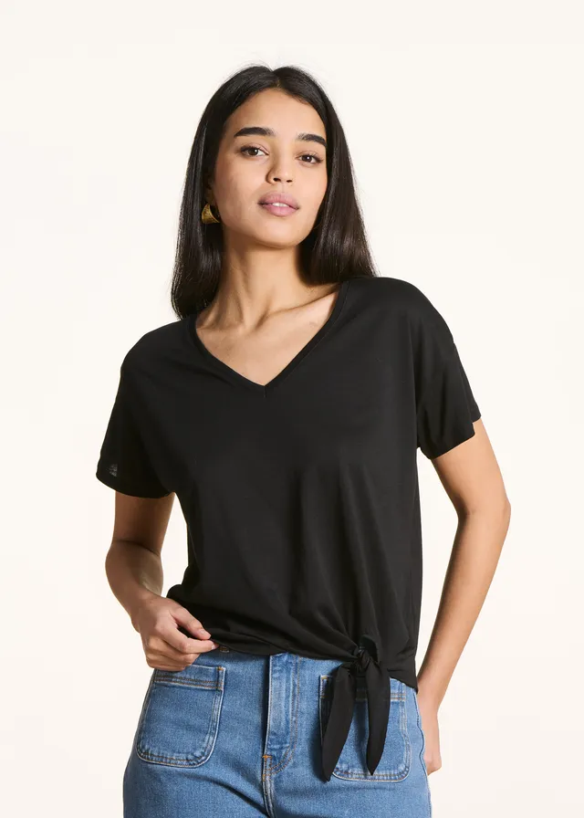 la-f-e-marabout-e-tops-t-shirt-schwarz-lyocell-v-ausschnitt image 1