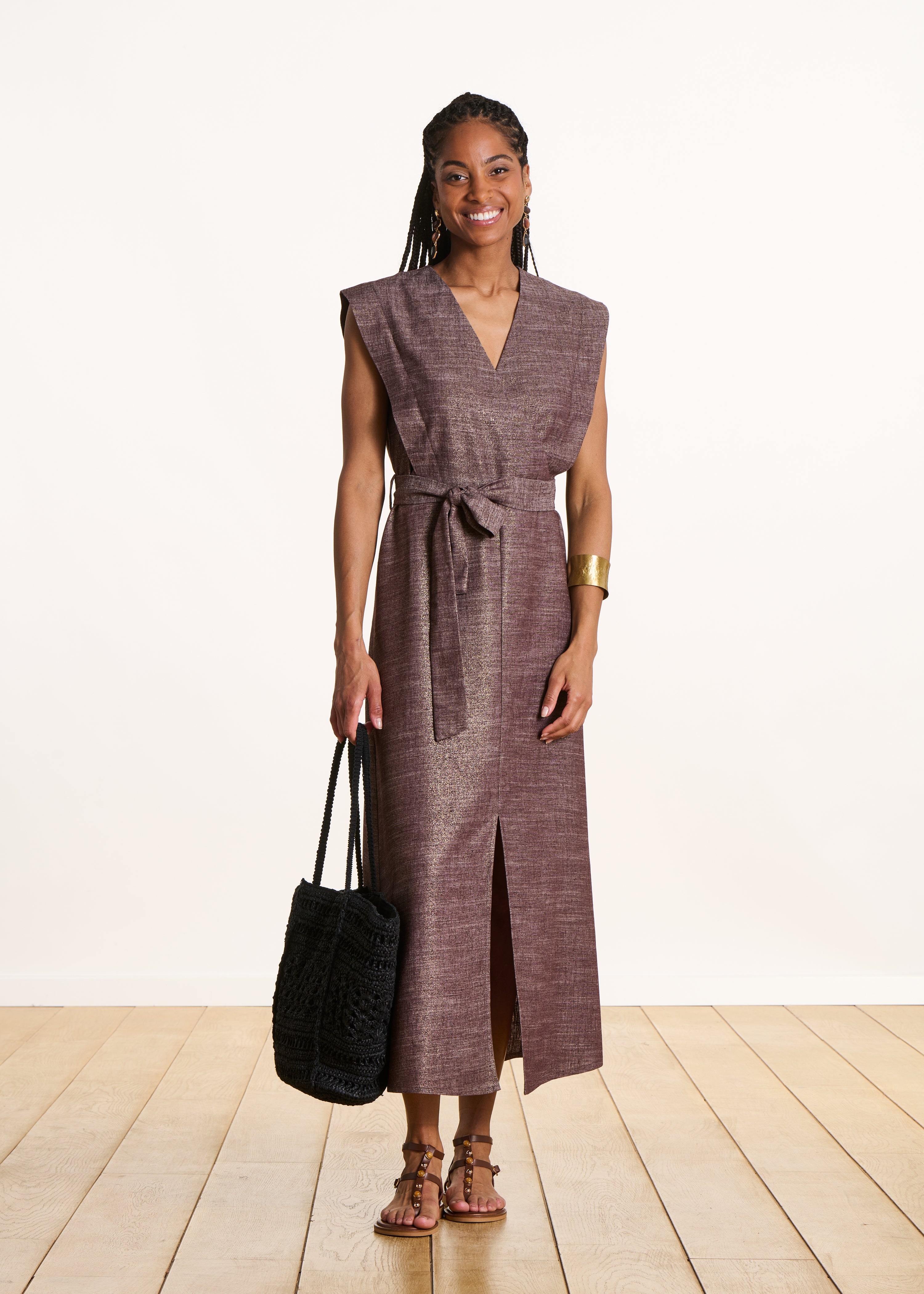 la-f-e-marabout-e-savigny-kleid-midi-braun-wickeloptik image 1
