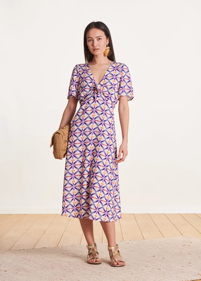 la-f-e-marabout-e-volley-midikleid-lila-print-kurzarm image 1