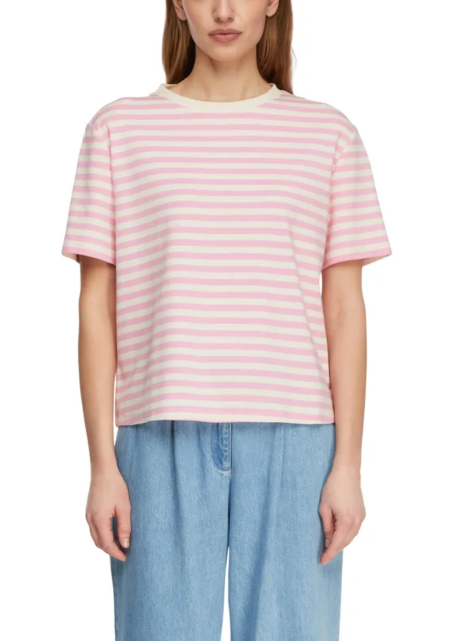 comma-t-shirt-regular-fit-streifen-rundhals-zartrosa image 1