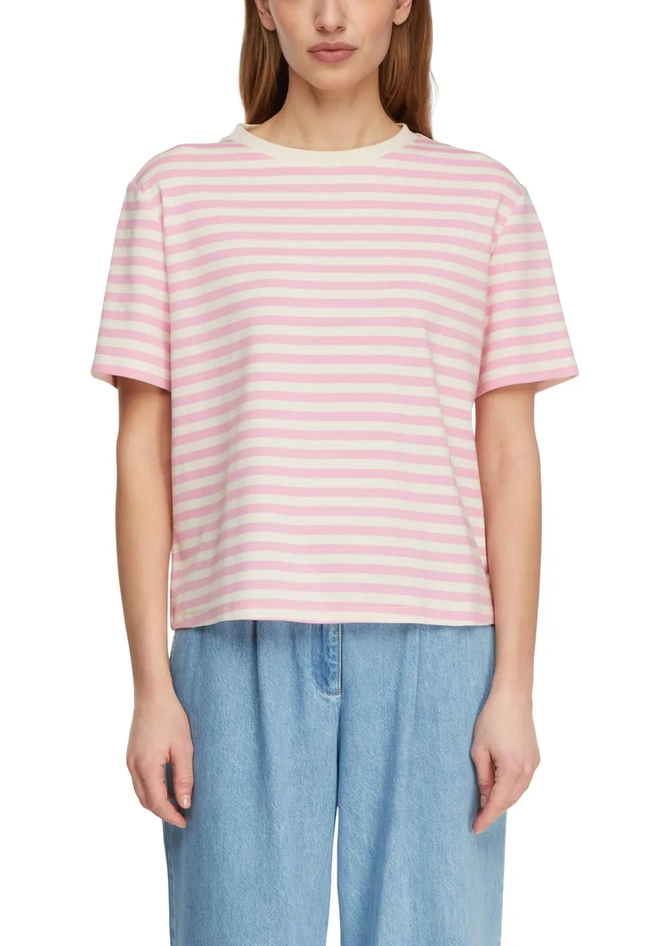 comma-t-shirt-regular-fit-streifen-rundhals-zartrosa image 1