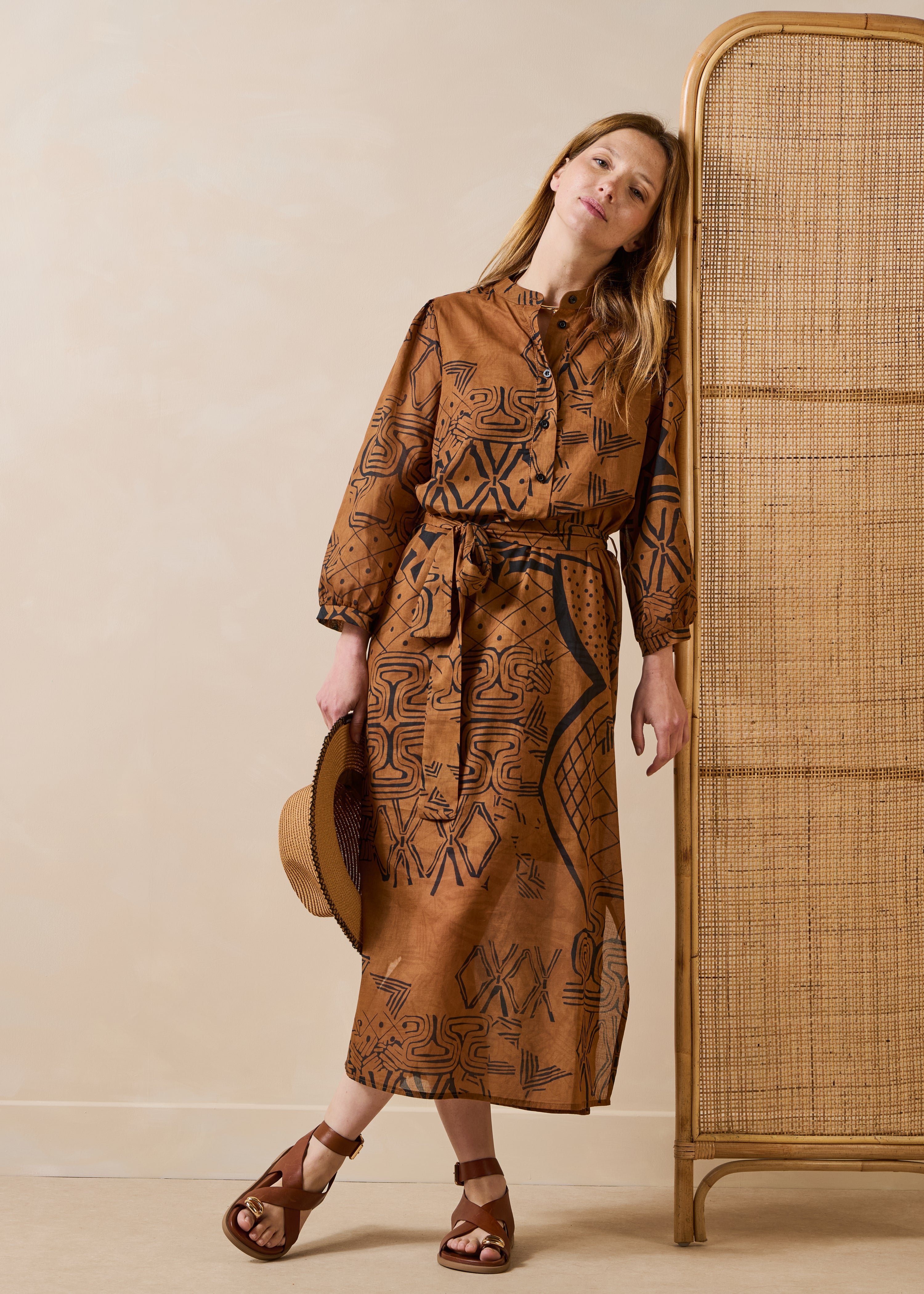 la-f-e-marabout-e-midikleid-braun-print-gr-34 image 1