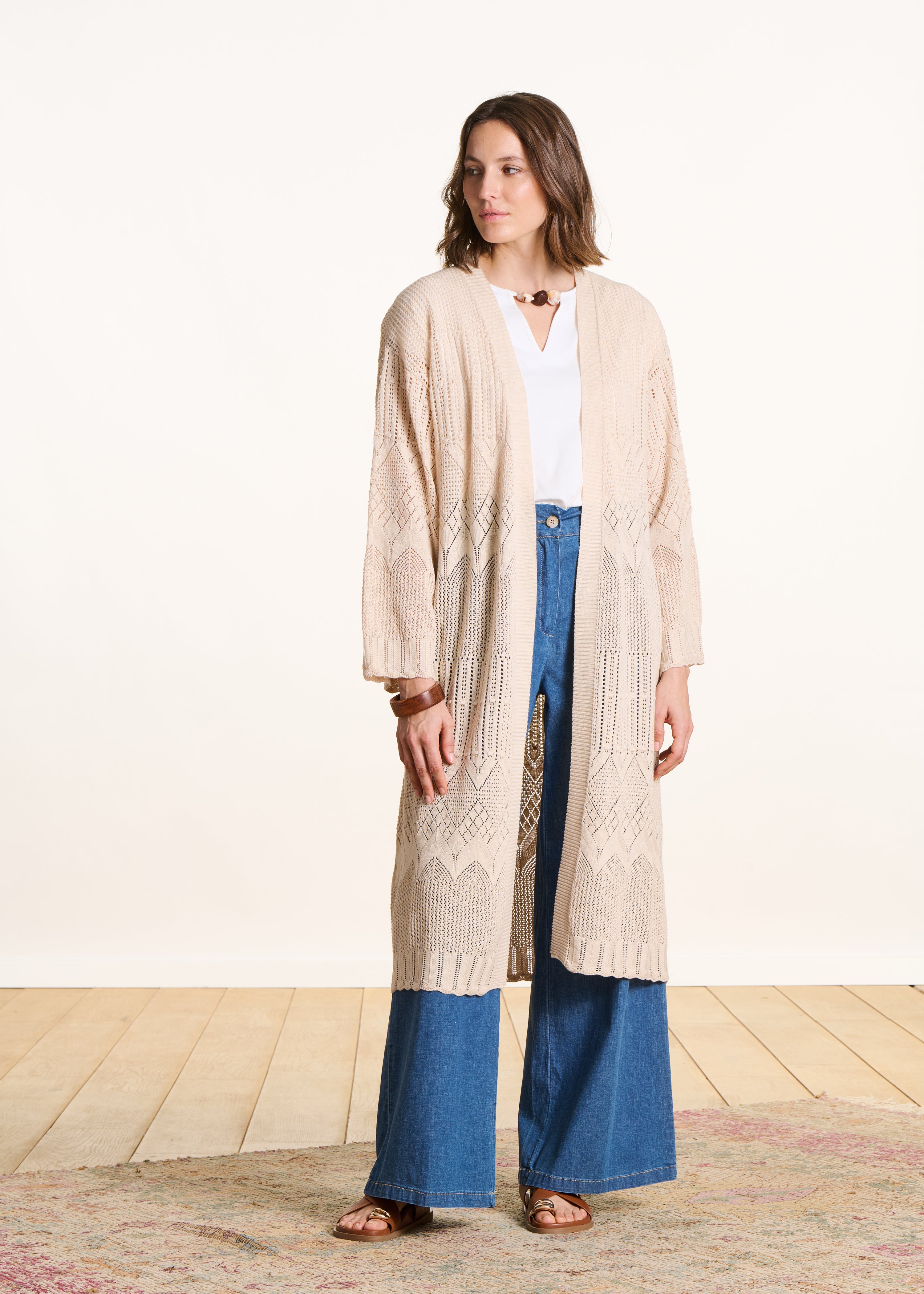 la-f-e-marabout-e-florna-cardigan-beige-lochstrick-lang image 1