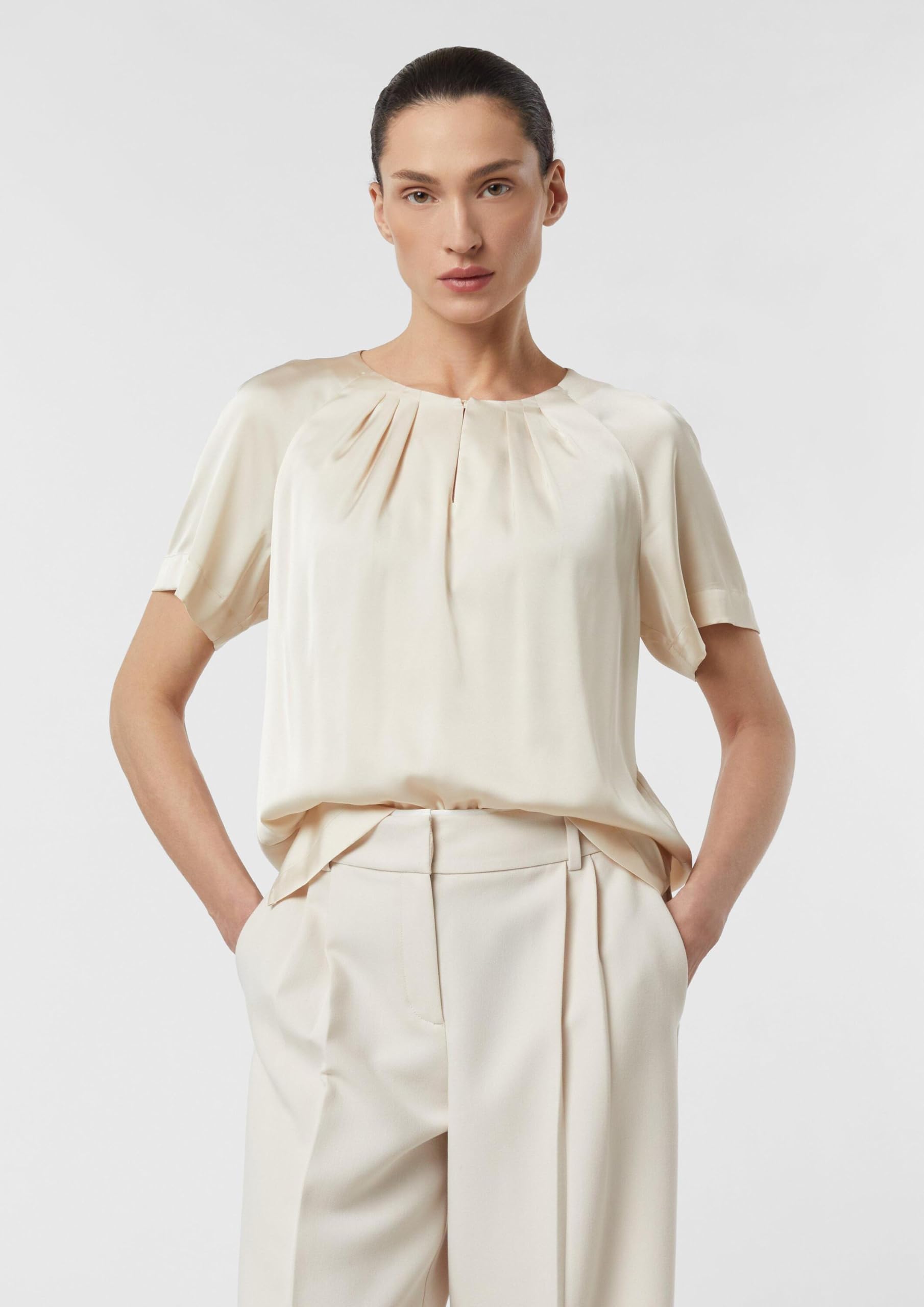 comma-blouses-satin-kurzarmbluse-gr-40-raffung-wei image 6