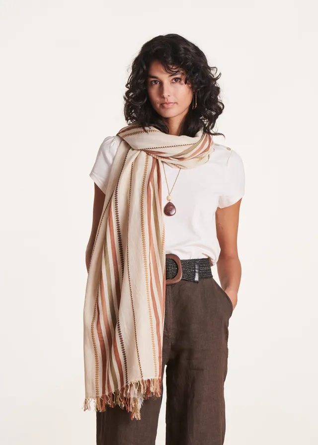 la-f-e-marabout-e-foulard-baumwollschal-beige-tu-feinstreifen image 1