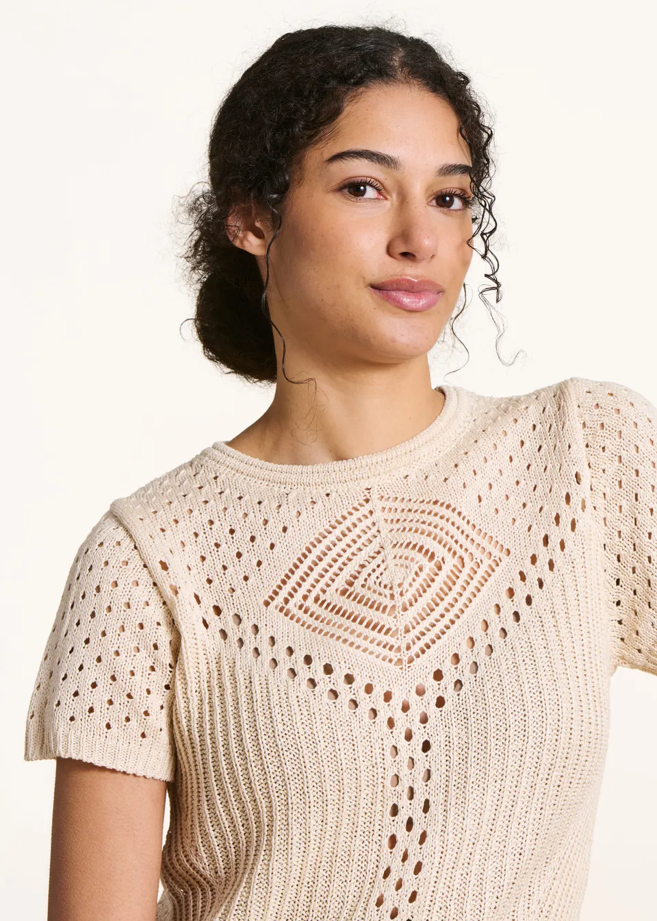la-f-e-marabout-e-pulls-gilets-pull-ecru-lochstrick-kurzarm image 1