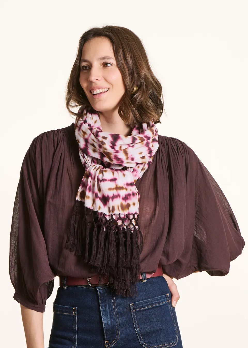 la-f-e-marabout-e-accessoires-foulard-bordeaux-tie-dye-baumwolle image 1