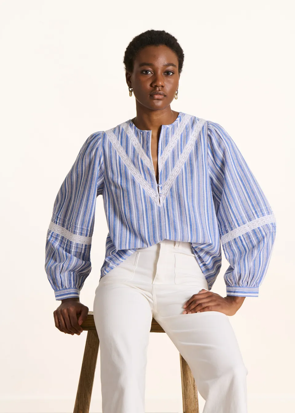 la-f-e-marabout-e-streifen-bluse-wei-blau-bio-baumwolle image 1