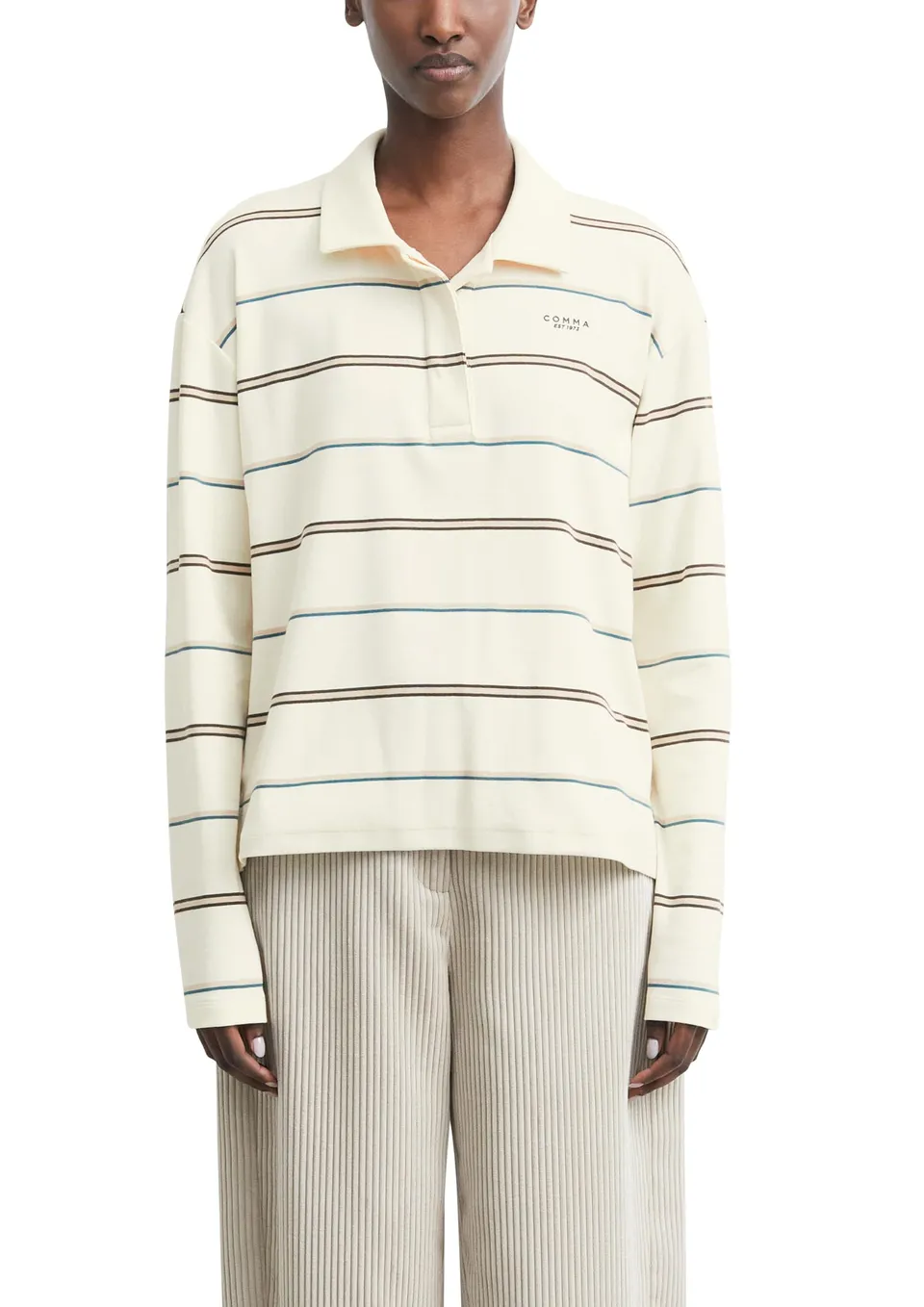 comma-tops-poloshirt-gr-46-relaxed-fit-jersey-streifen image 1