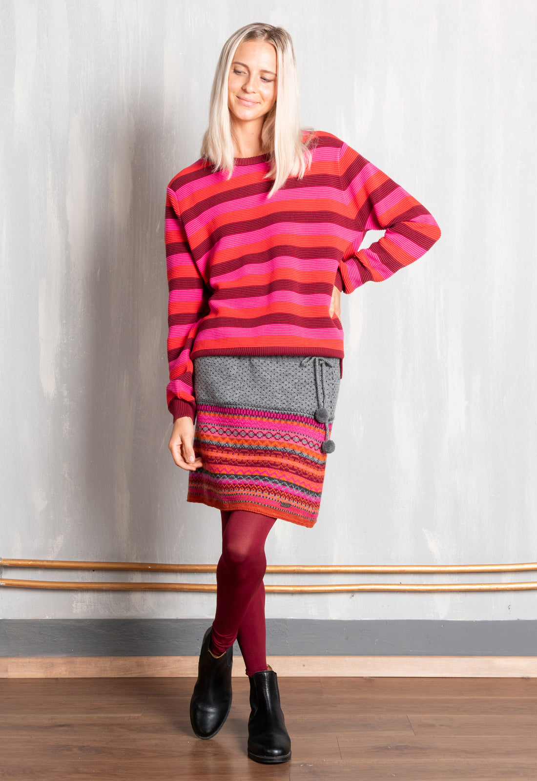 moshiki-alisaa-skirt-strickrock-naturwolle-s-xl-gestreift image 2