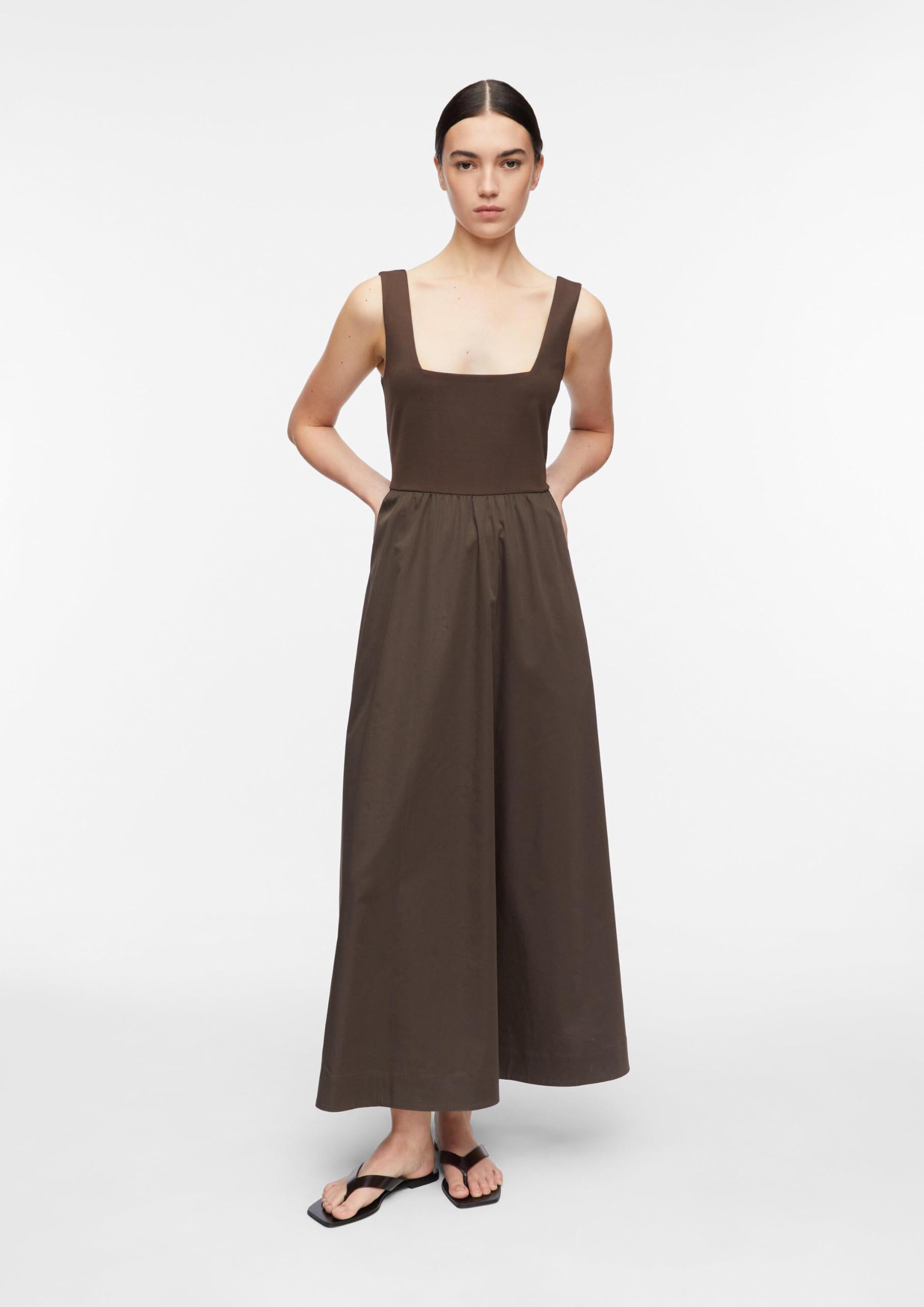comma-jersey-popeline-kleid-gr-36-lang-dunkelbraun-taschen image 6