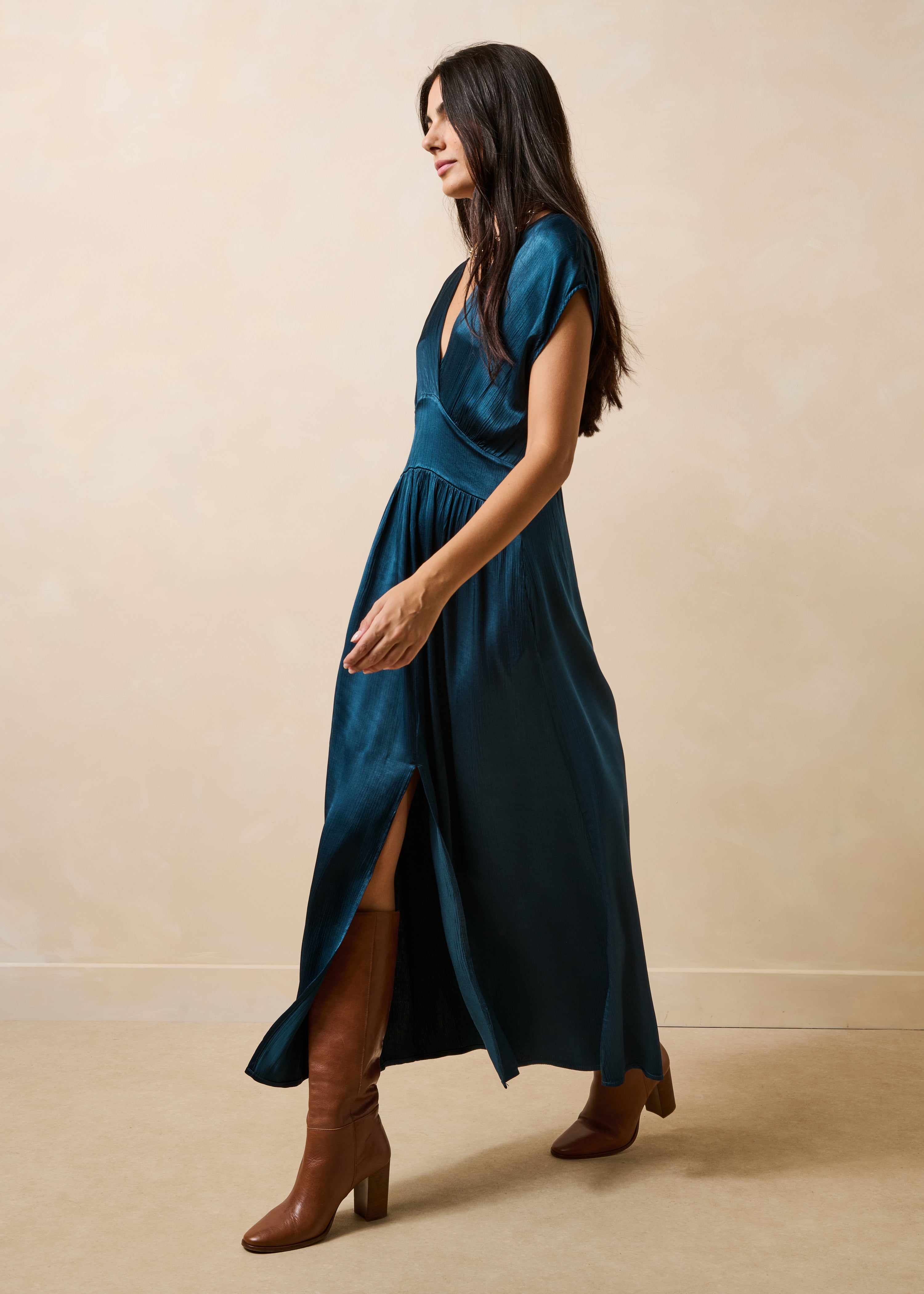 la-f-e-marabout-e-facre-kleid-petrol-lang-satin image 2