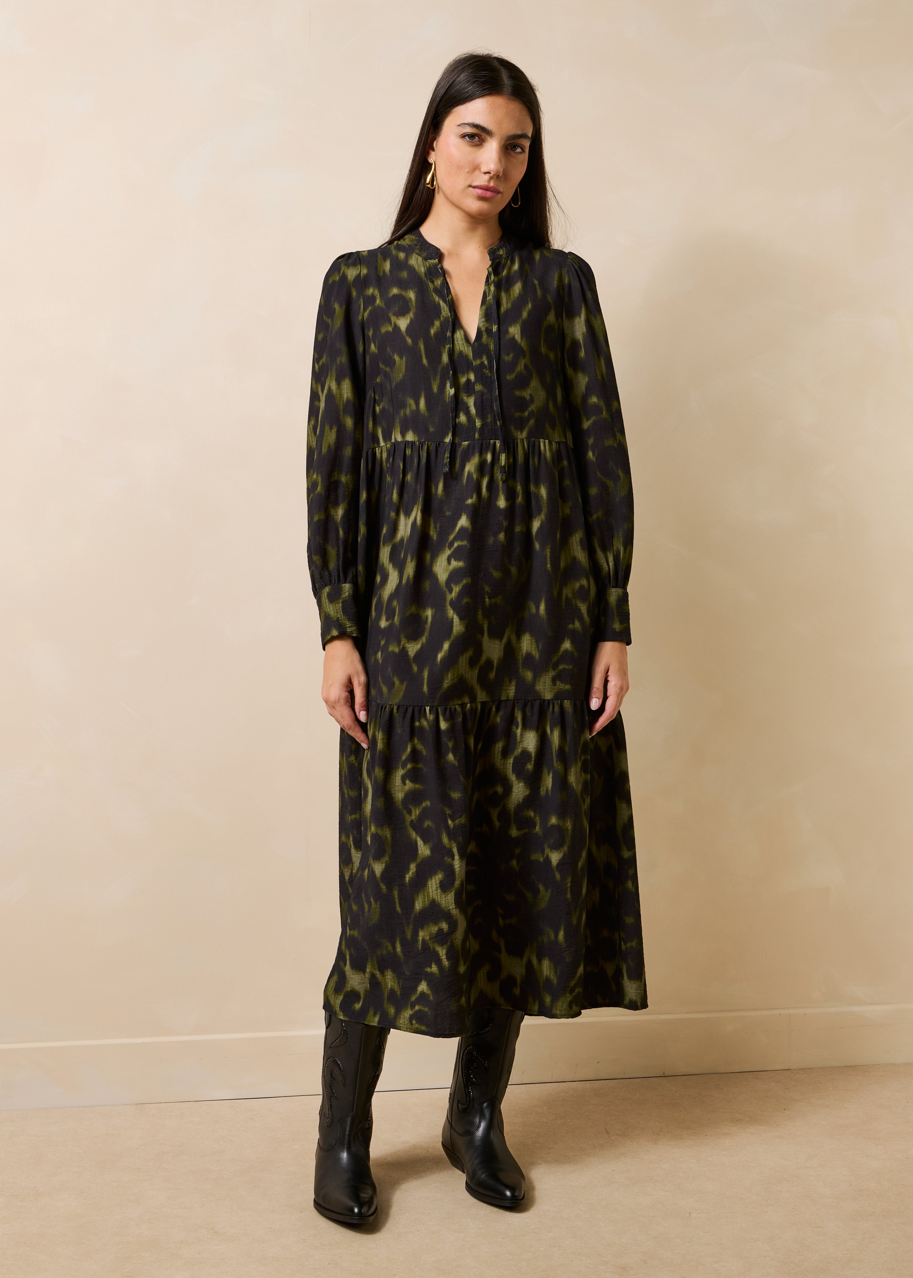 la-f-e-marabout-e-zidar-maxikleid-khaki-animal-viskose image 1