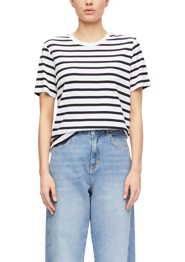 comma-gestreiftes-t-shirt-damen-top-gr-e-42-hellblau image 1