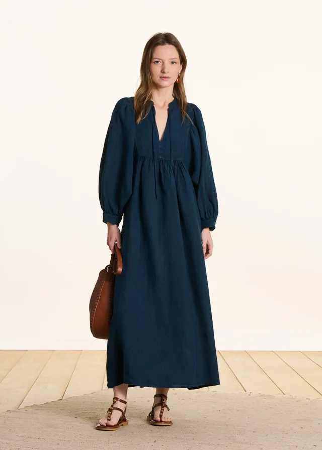 la-f-e-marabout-e-dembo-kleid-petrol-leinen-lang image 1