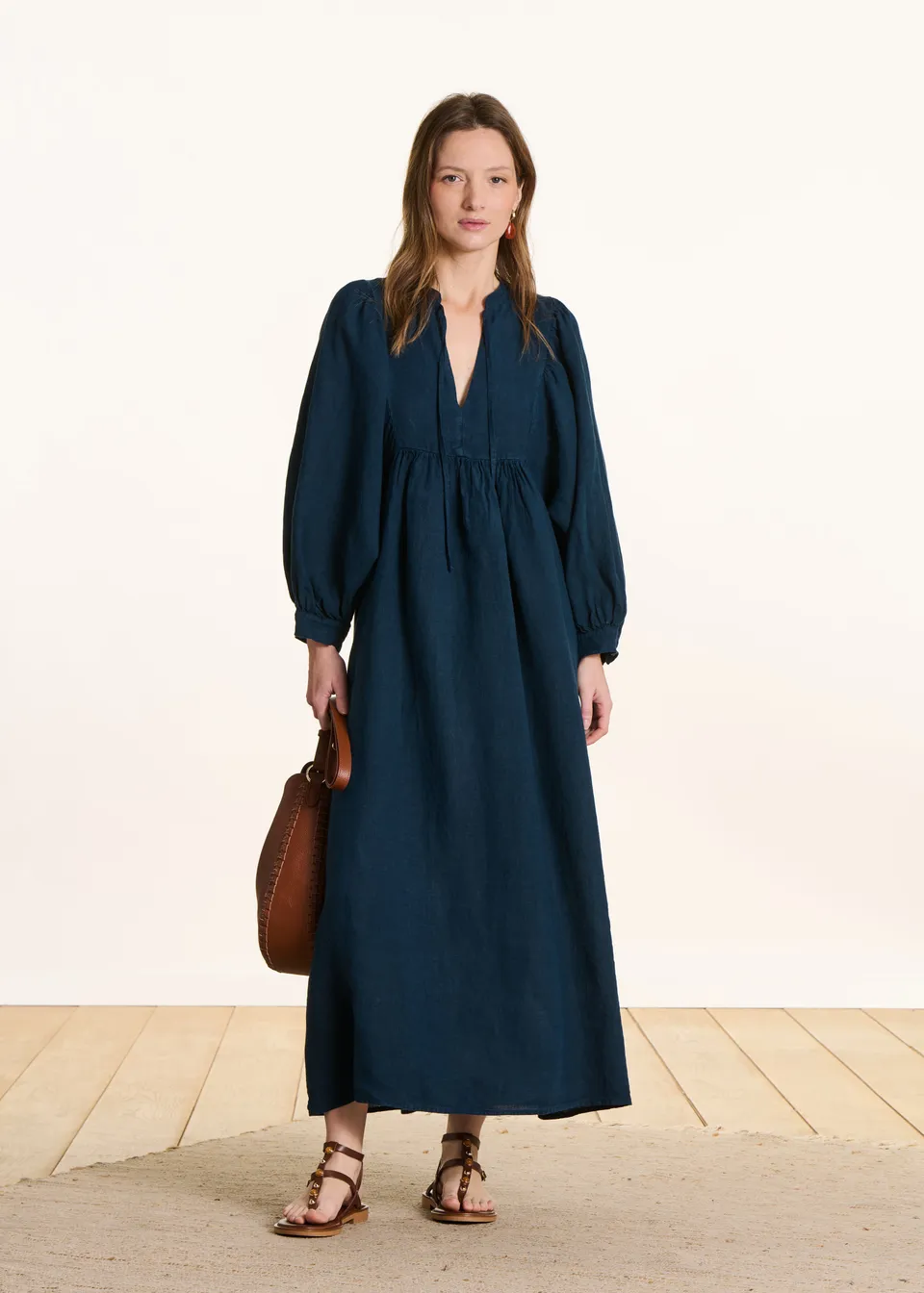 la-f-e-marabout-e-dembo-kleid-petrol-leinen-lang image 1