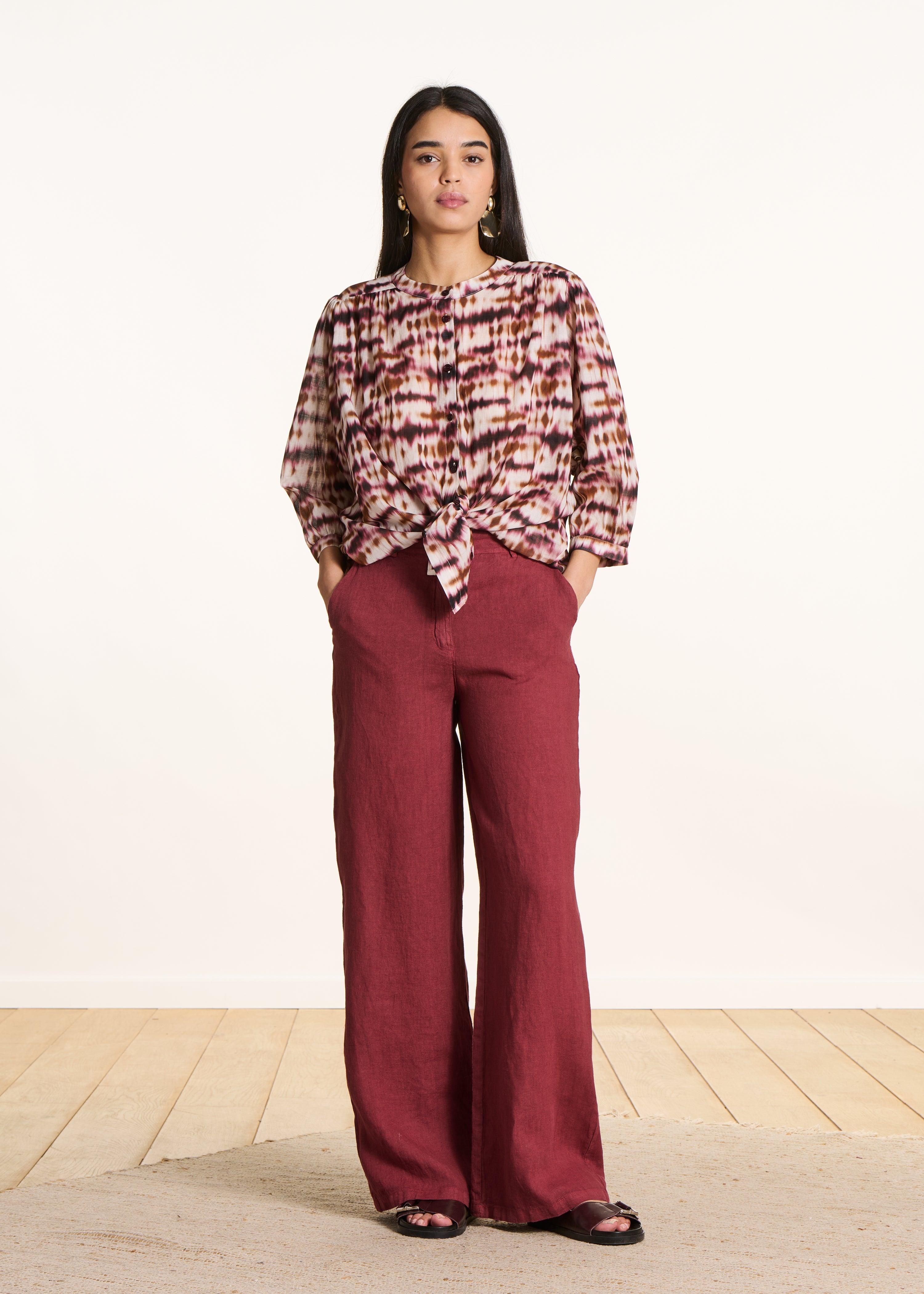 la-f-e-marabout-e-blandin-hose-bordeaux-leinen-weit image 1