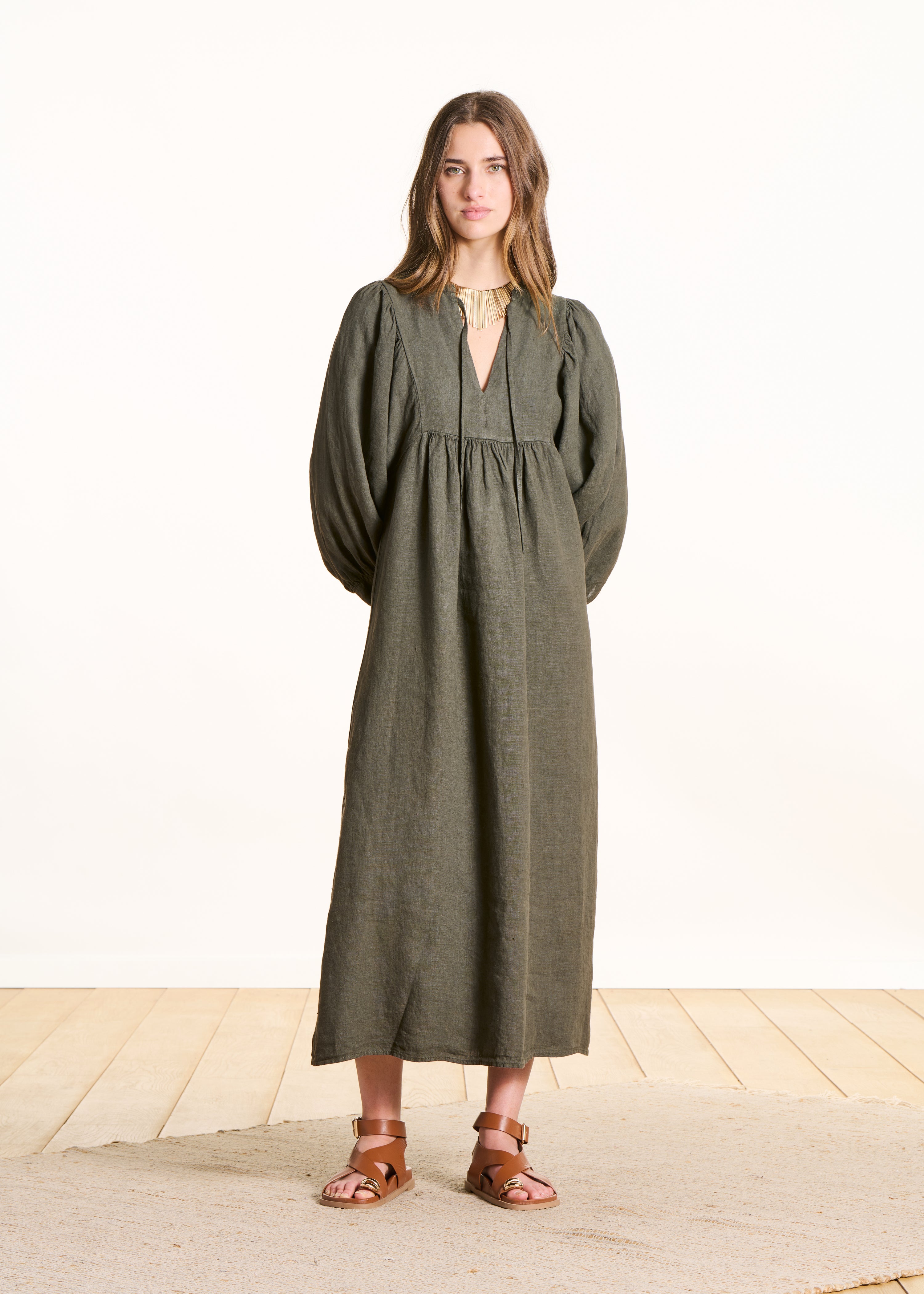 la-f-e-marabout-e-leinenkleid-lang-khaki-gr-34 image 1