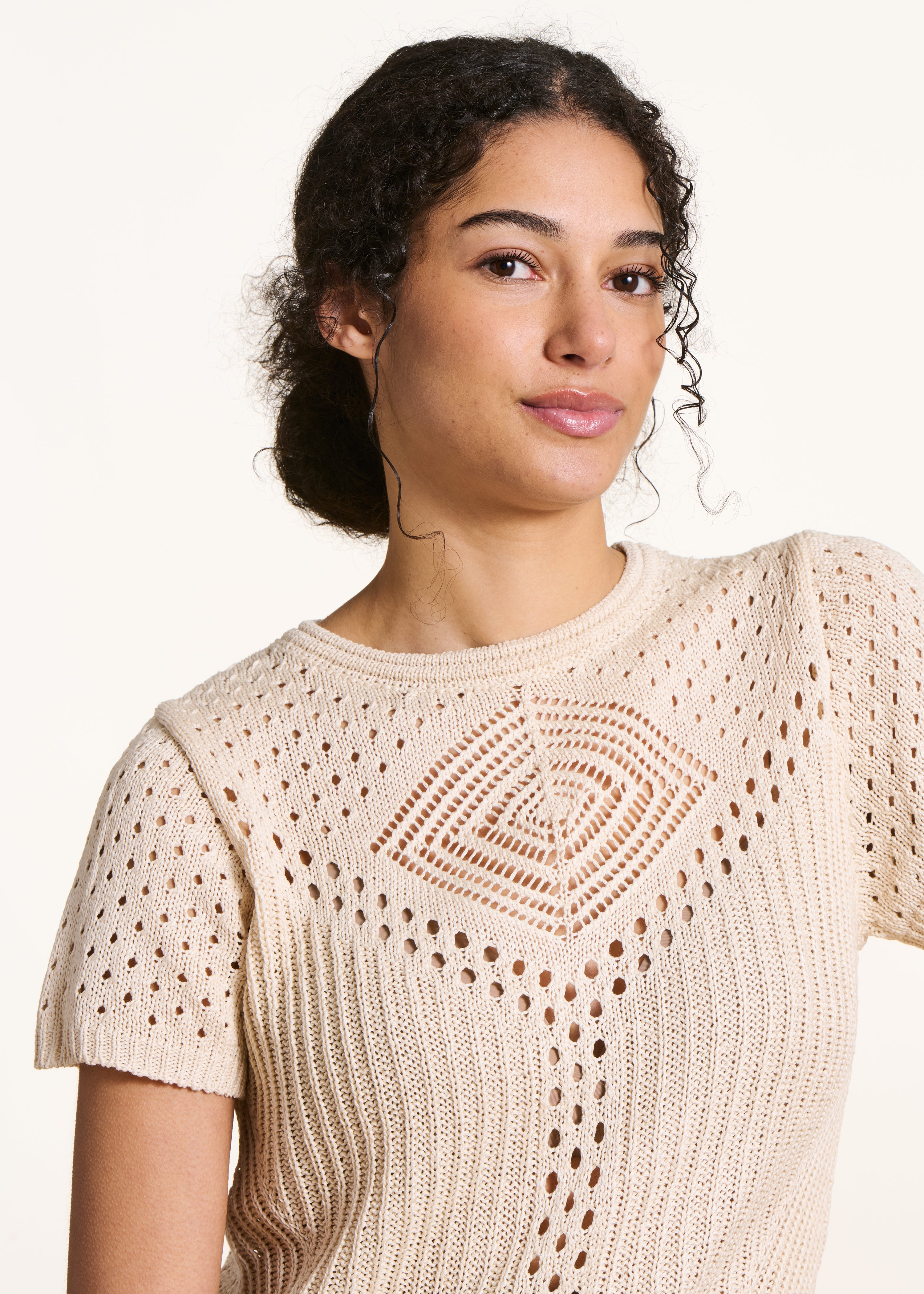 la-f-e-marabout-e-pulls-gilets-pull-ecru-lochstrick-kurzarm image 1