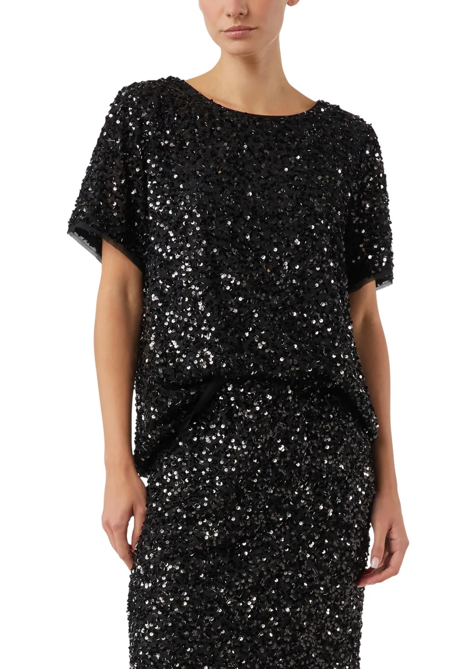 comma-bluse-kurzarm-pailletten-schwarz-blusenshirt image 1