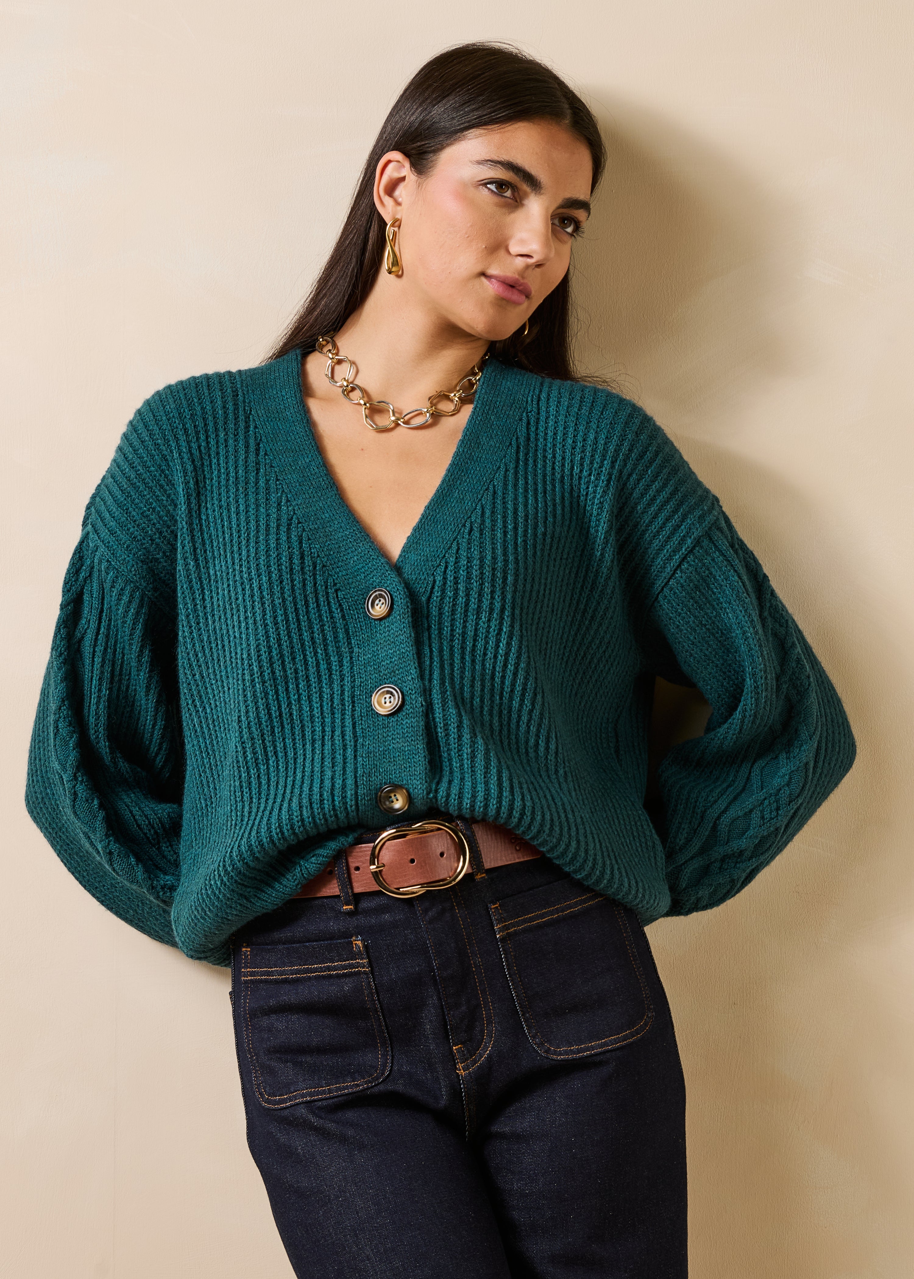 la-f-e-marabout-e-gastel-strickjacke-petrol-mit-wolle-und-alpaka image 1