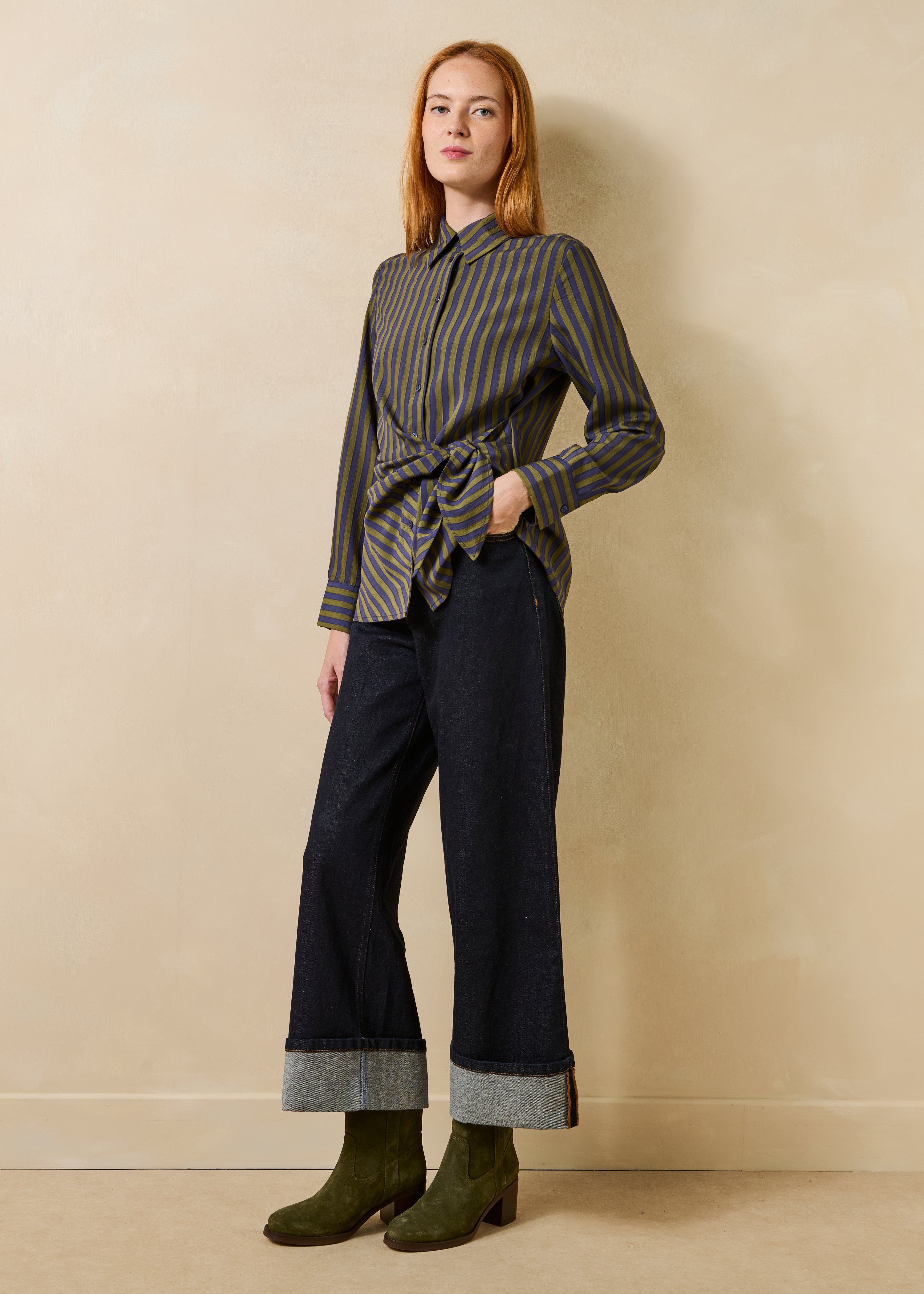la-f-e-marabout-e-famous-bluse-kaki-blau-gestreift-viskose image 2