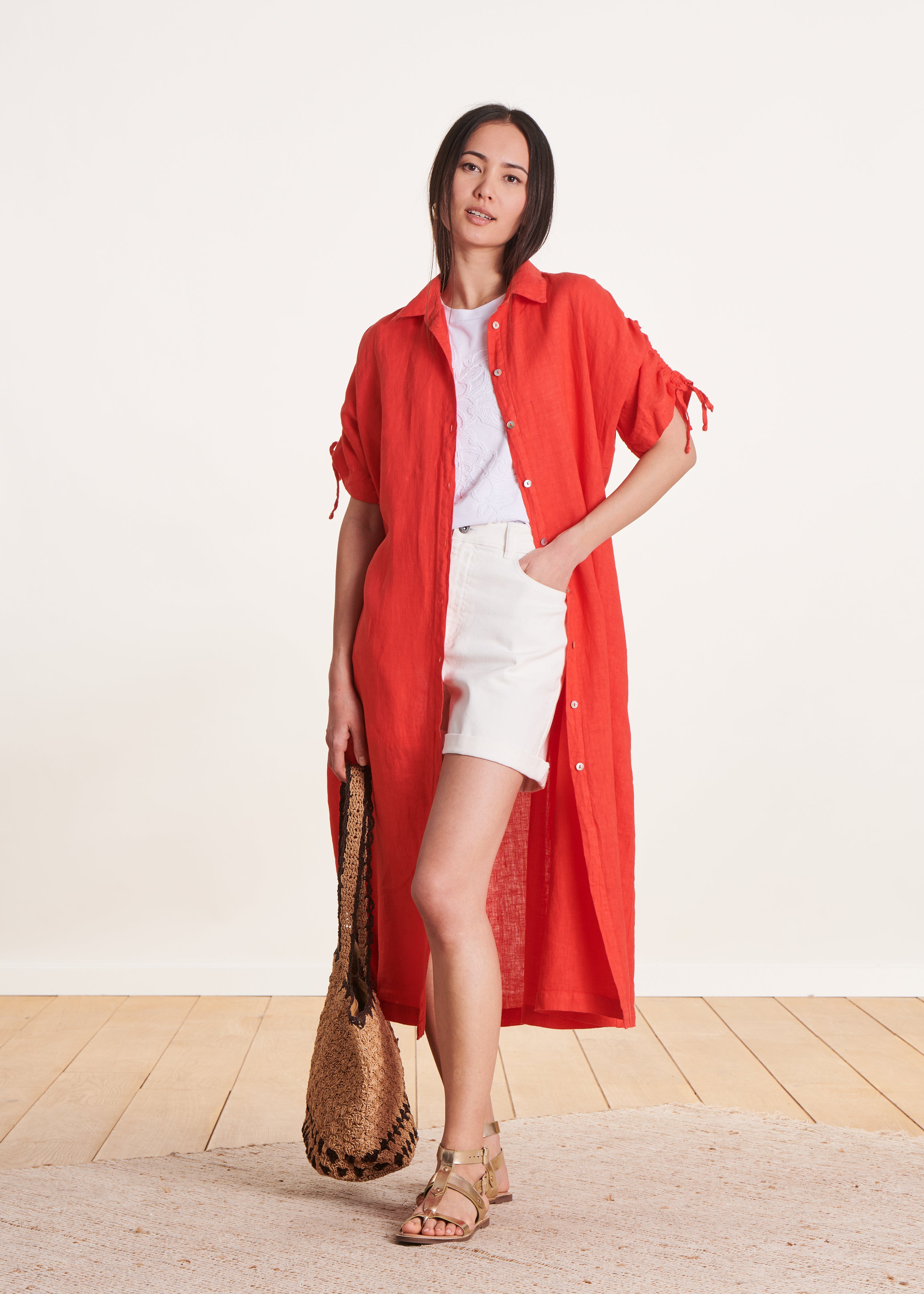 la-f-e-marabout-e-douglas-hemdkleid-orange-leinen-oversize image 2
