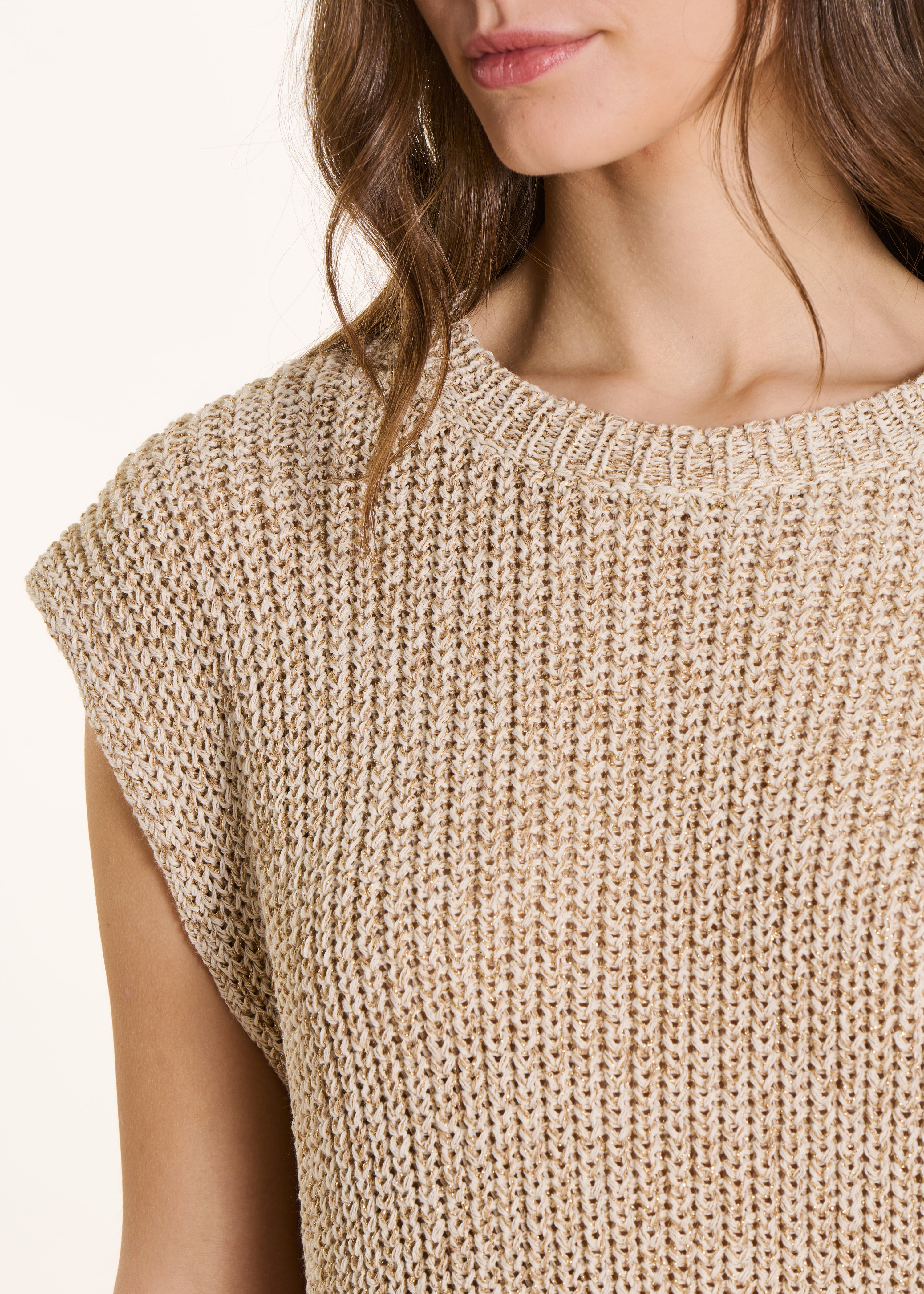 la-f-e-marabout-e-pulls-pullover-beige-kurzarm-glanz-xs-xl image 5