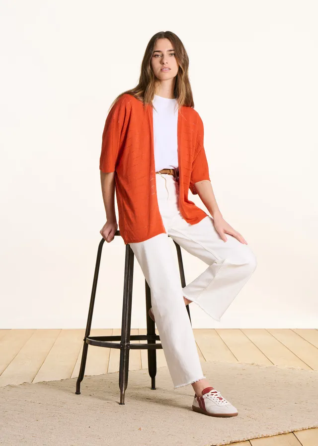 la-f-e-marabout-e-strickweste-orange-lochstrick-kurzarm image 1