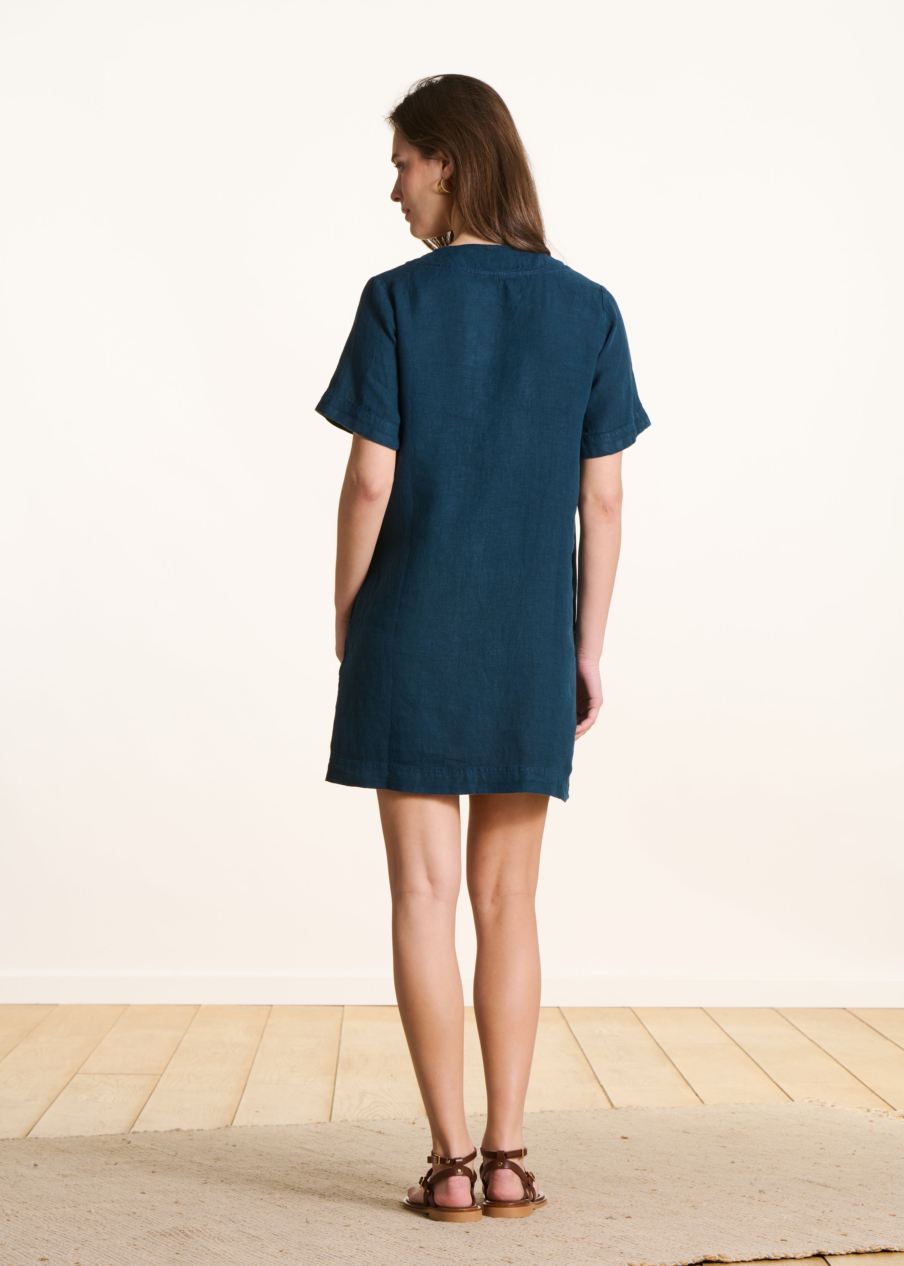 la-f-e-marabout-e-kleid-petrol-kurz-leinen-taschen-gr-34-46 image 3