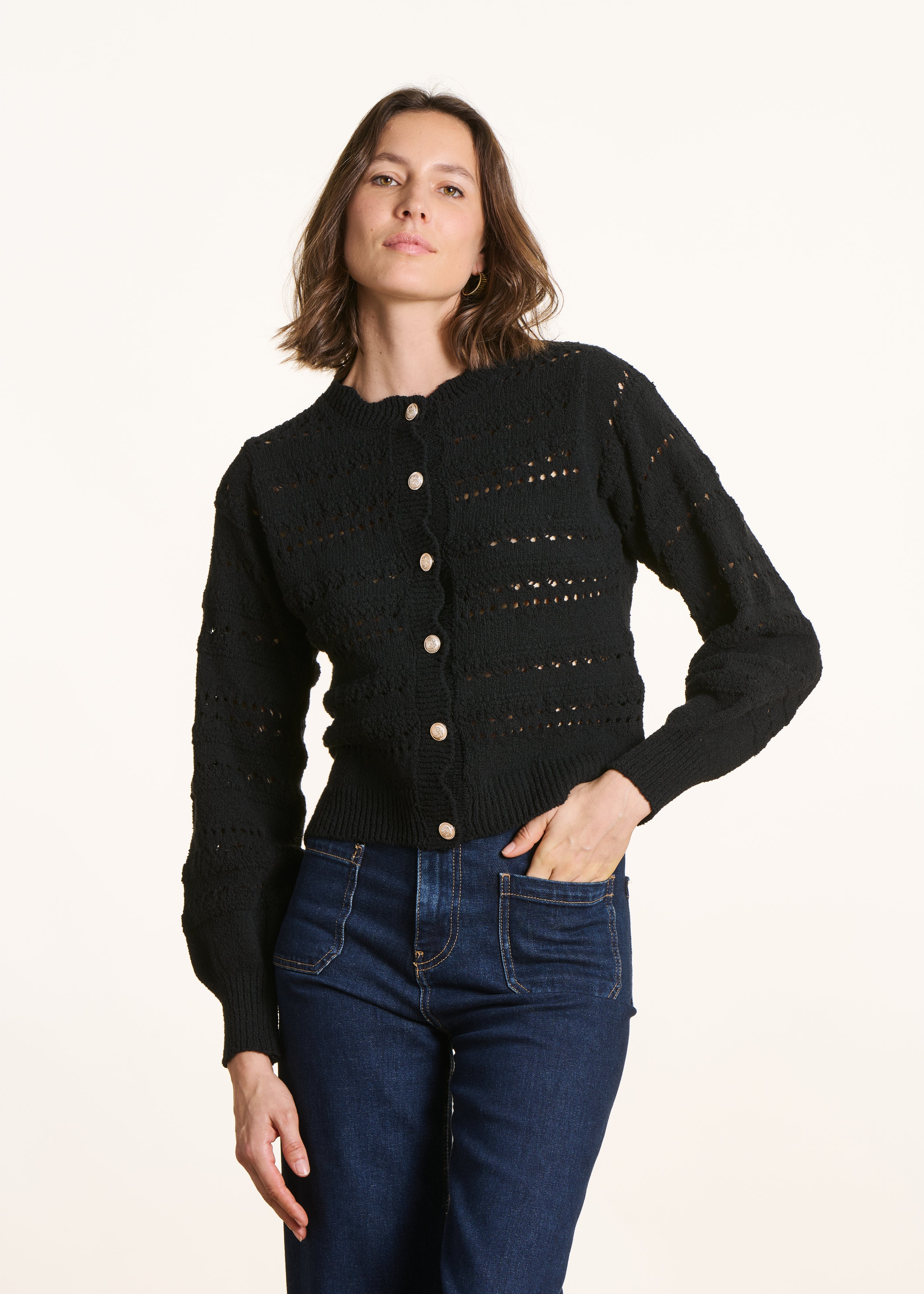 la-f-e-marabout-e-gilet-strickjacke-schwarz-ajour-xs-xl image 1