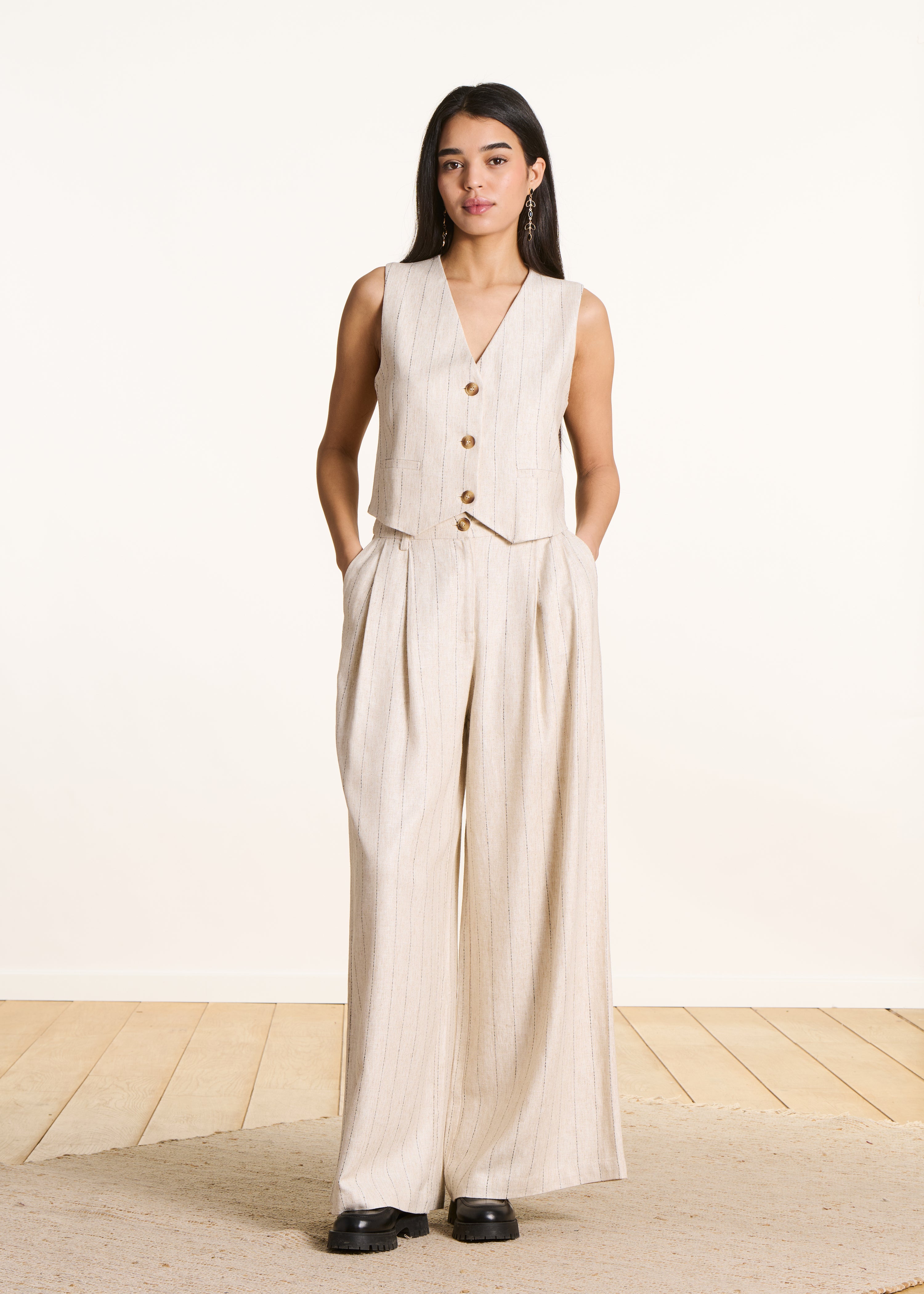 la-f-e-marabout-e-veston-weste-beige-gestreift-leinen-damen image 2