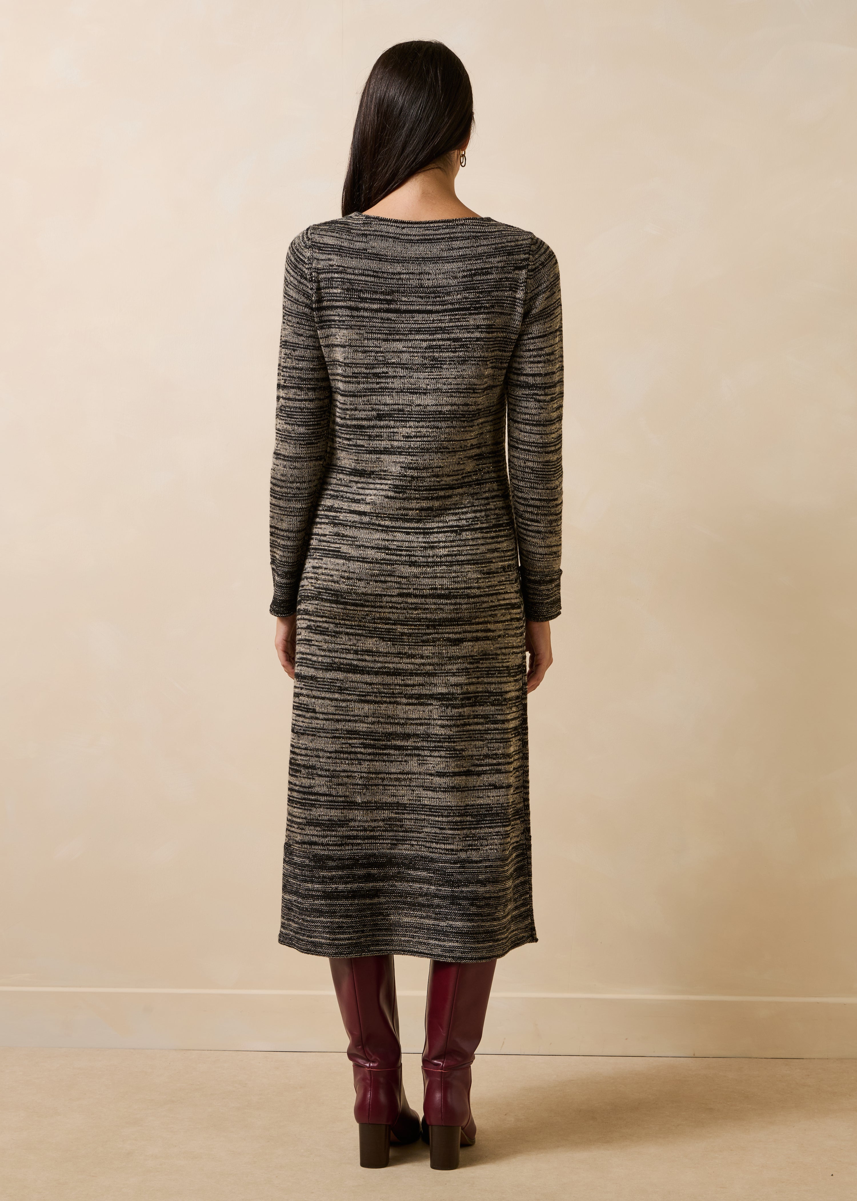 la-f-e-marabout-e-gavina-kleid-schwarz-beige-gestreift-wolle image 3