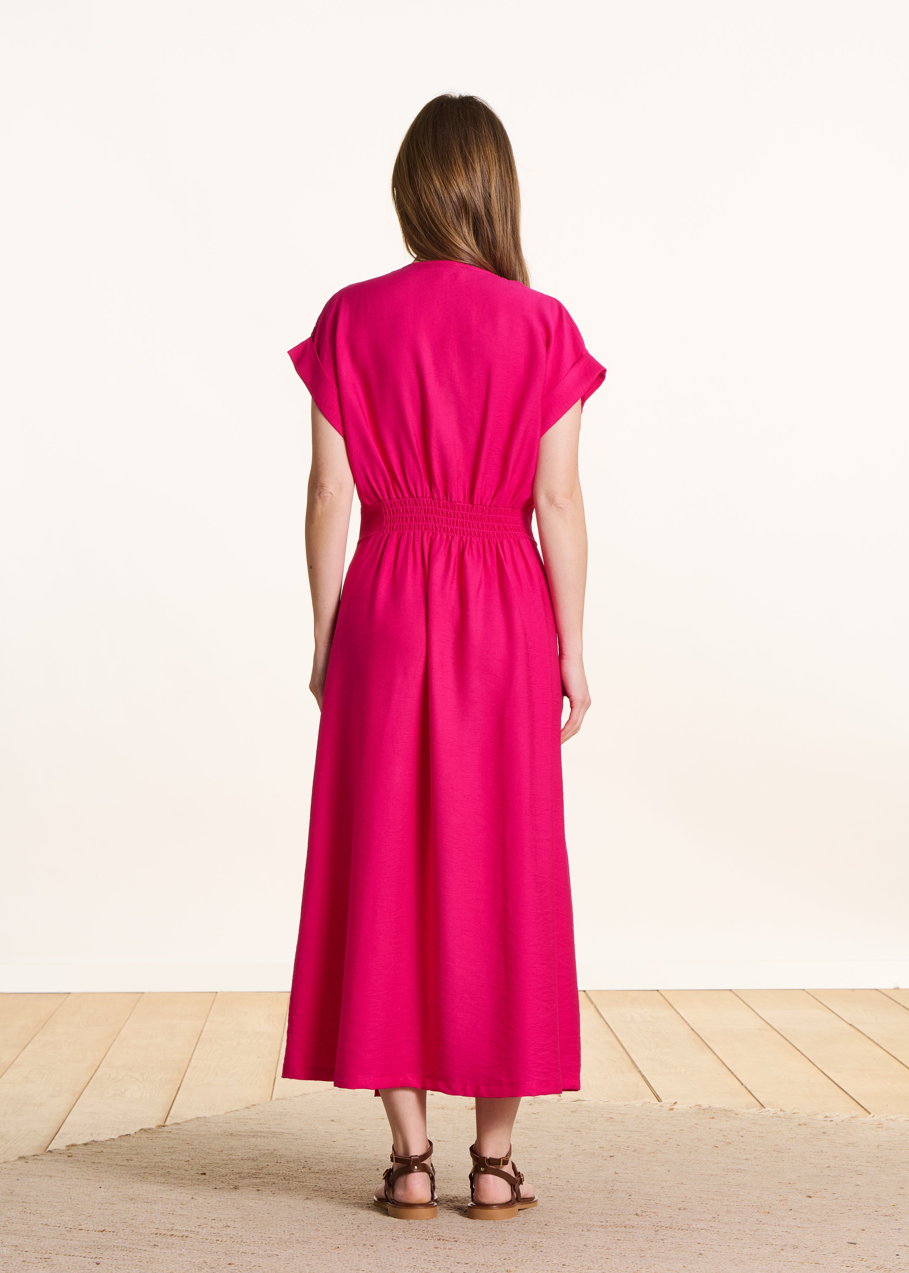 la-f-e-marabout-e-fresa-langes-kleid-pink-wickelausschnitt image 2