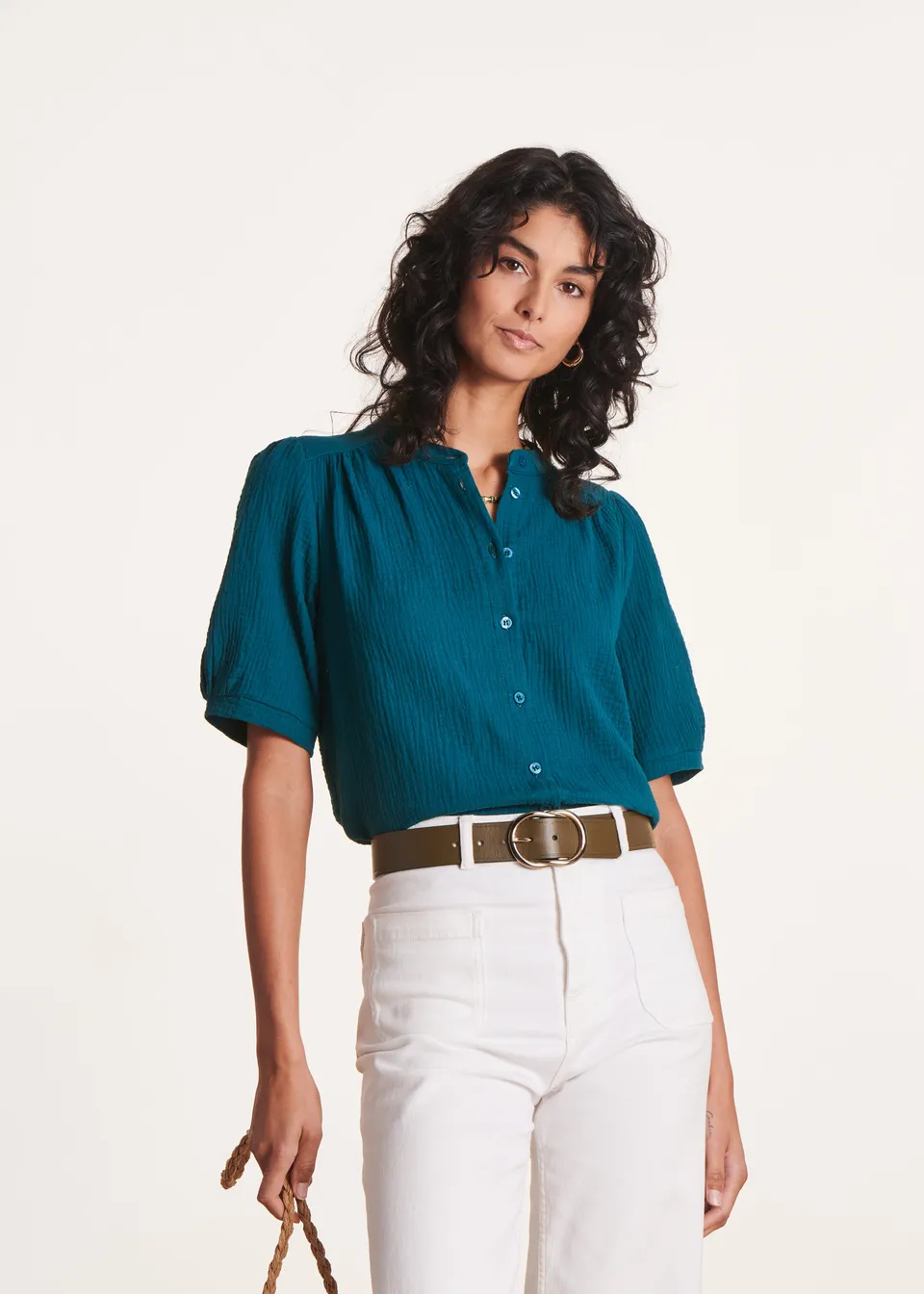 la-f-e-marabout-e-daby-bluse-blau-bio-baumwolle-kurz image 1