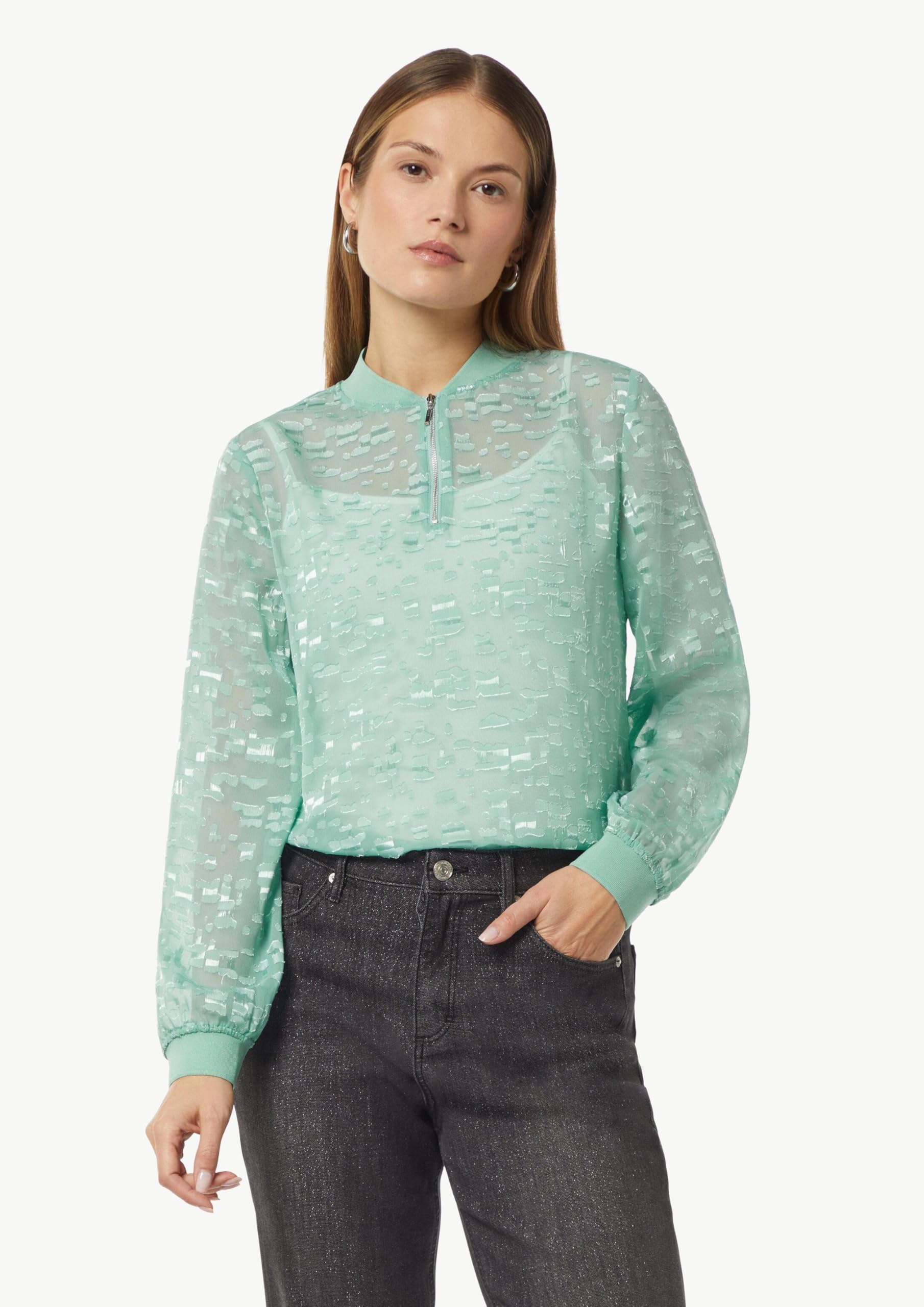 comma-jacquard-bluse-transparent-zip-ausschnitt-minze image 6
