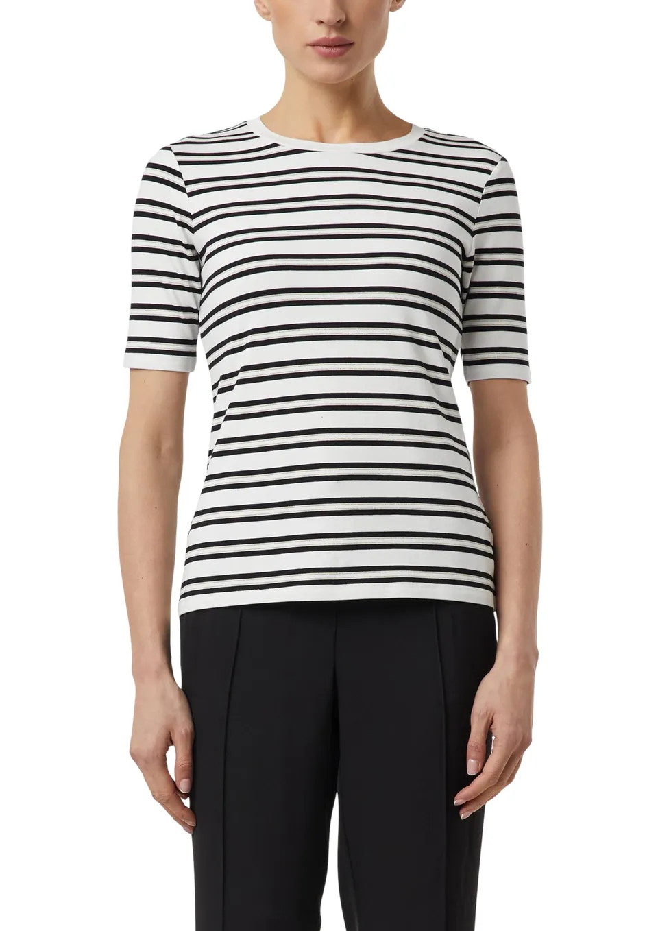 comma-tops-slim-fit-streifen-t-shirt-rundhals-grey-black image 1