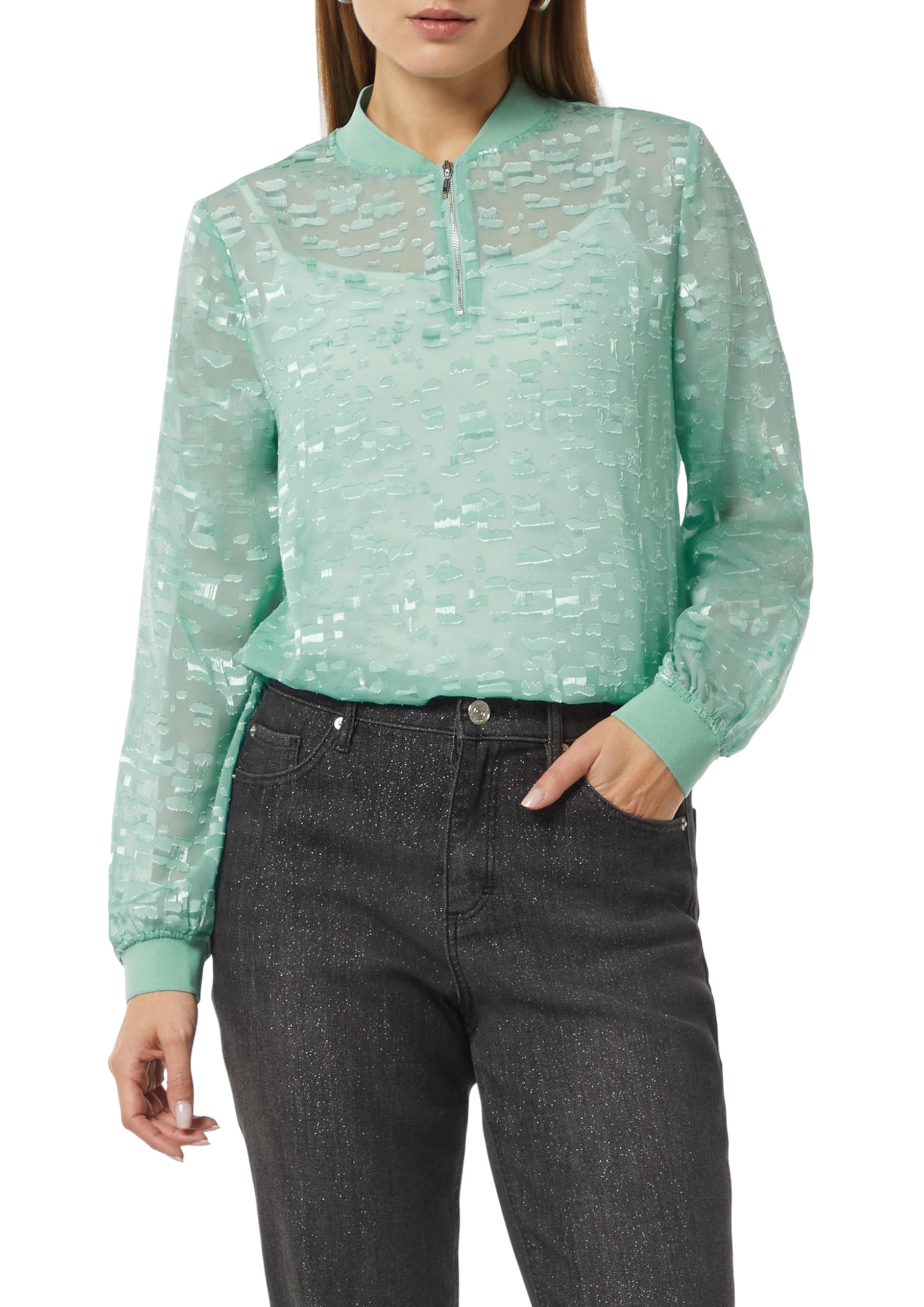 comma-jacquard-bluse-transparent-zip-ausschnitt-minze image 1