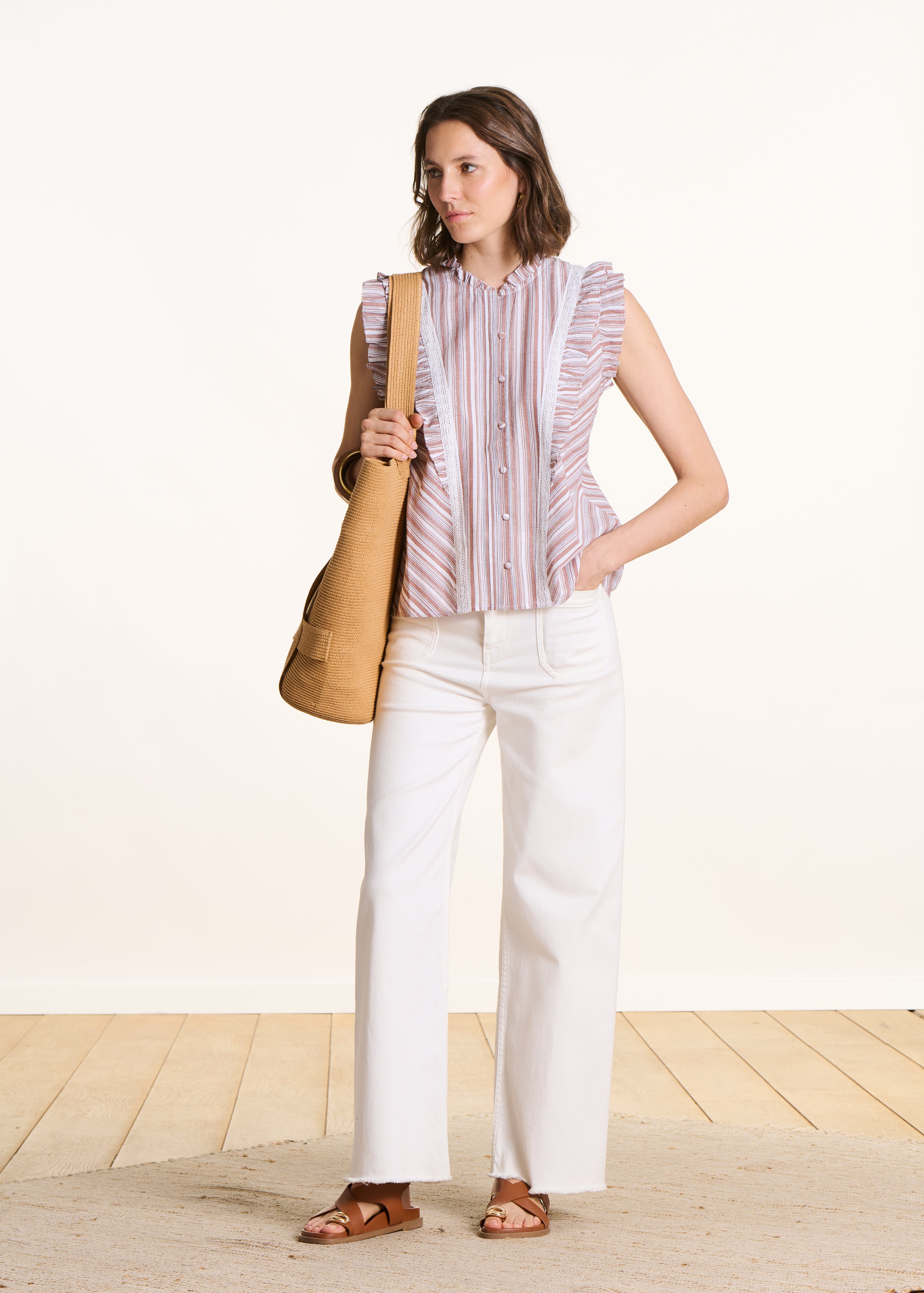 la-f-e-marabout-e-flina-bluse-rmellos-gestreift-wei-braun image 2