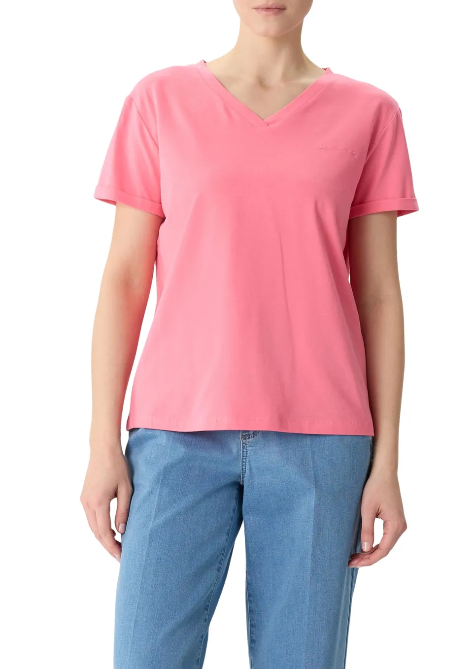 comma-t-shirt-relaxed-fit-v-ausschnitt-mit-logo-stickerei image 1