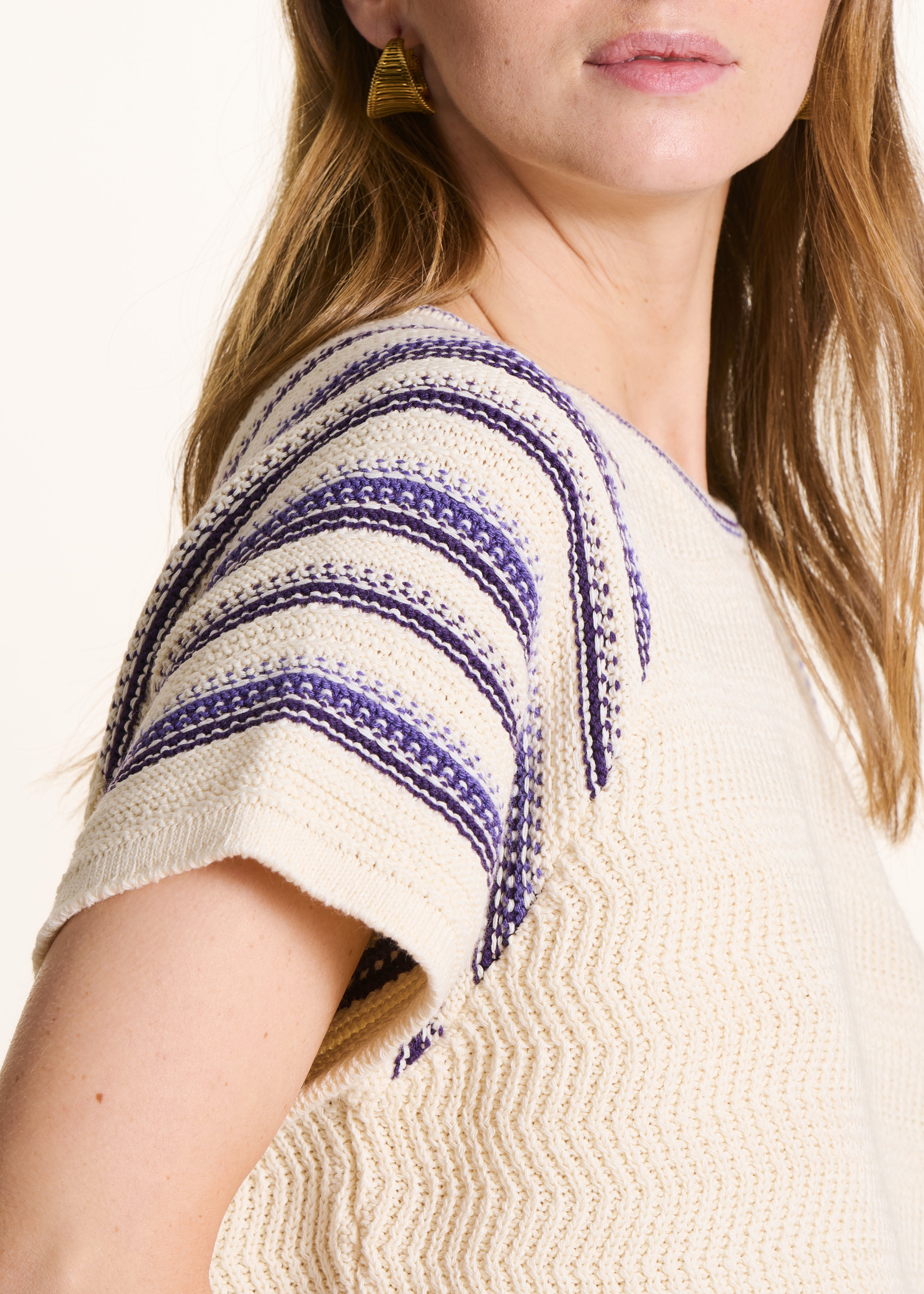 la-f-e-marabout-e-pullover-ecru-violett-gestreift-kurzarm image 5