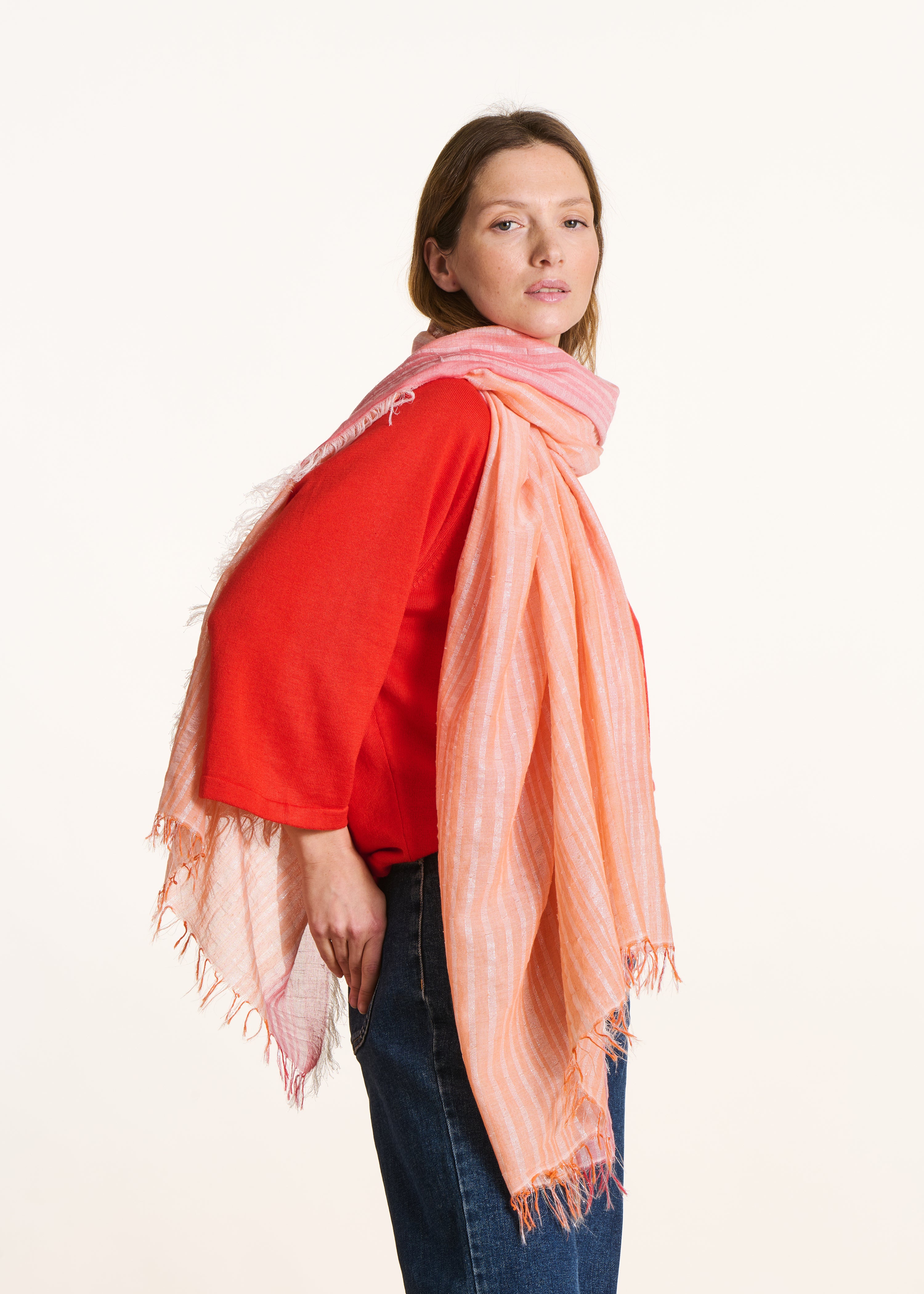 la-f-e-marabout-e-foulard-schal-baumwolle-orange-gestreift image 2