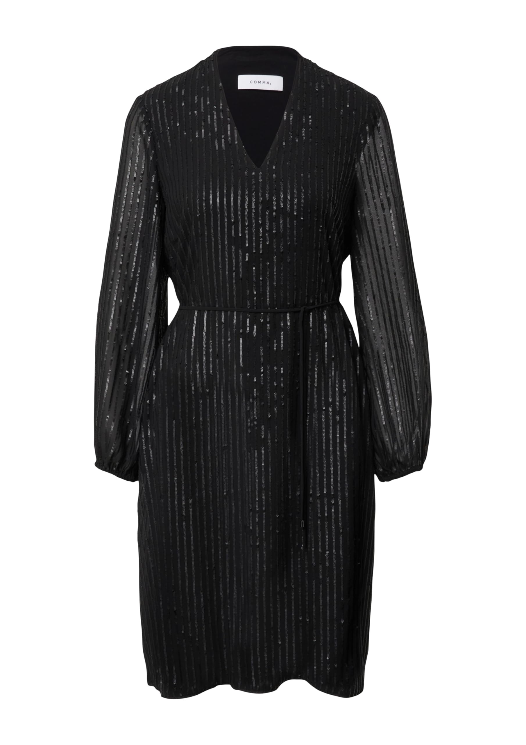 comma-pailletten-kleid-v-ausschnitt-bindeg-rtel-langarm image 3