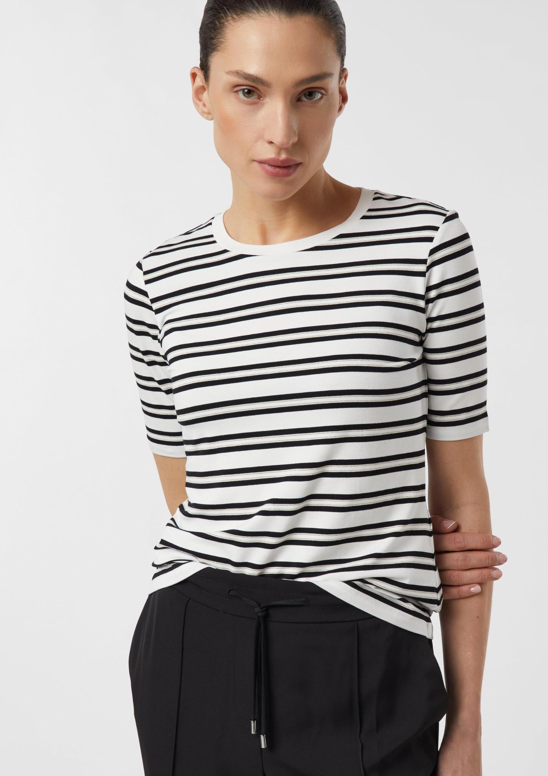 comma-tops-slim-fit-streifen-t-shirt-rundhals-grey-black image 5