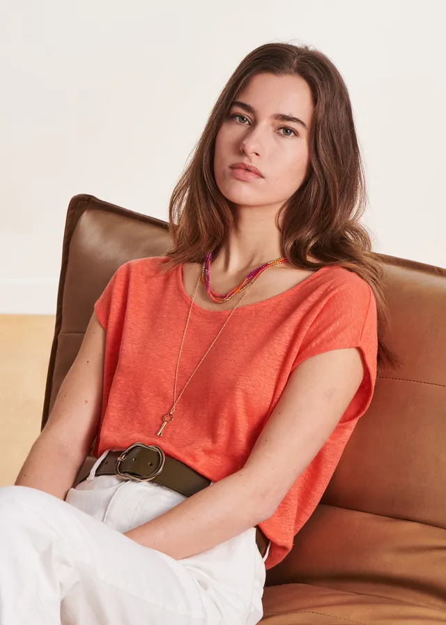 la-f-e-marabout-e-virano-t-shirt-orange-leinen-rundhals image 1