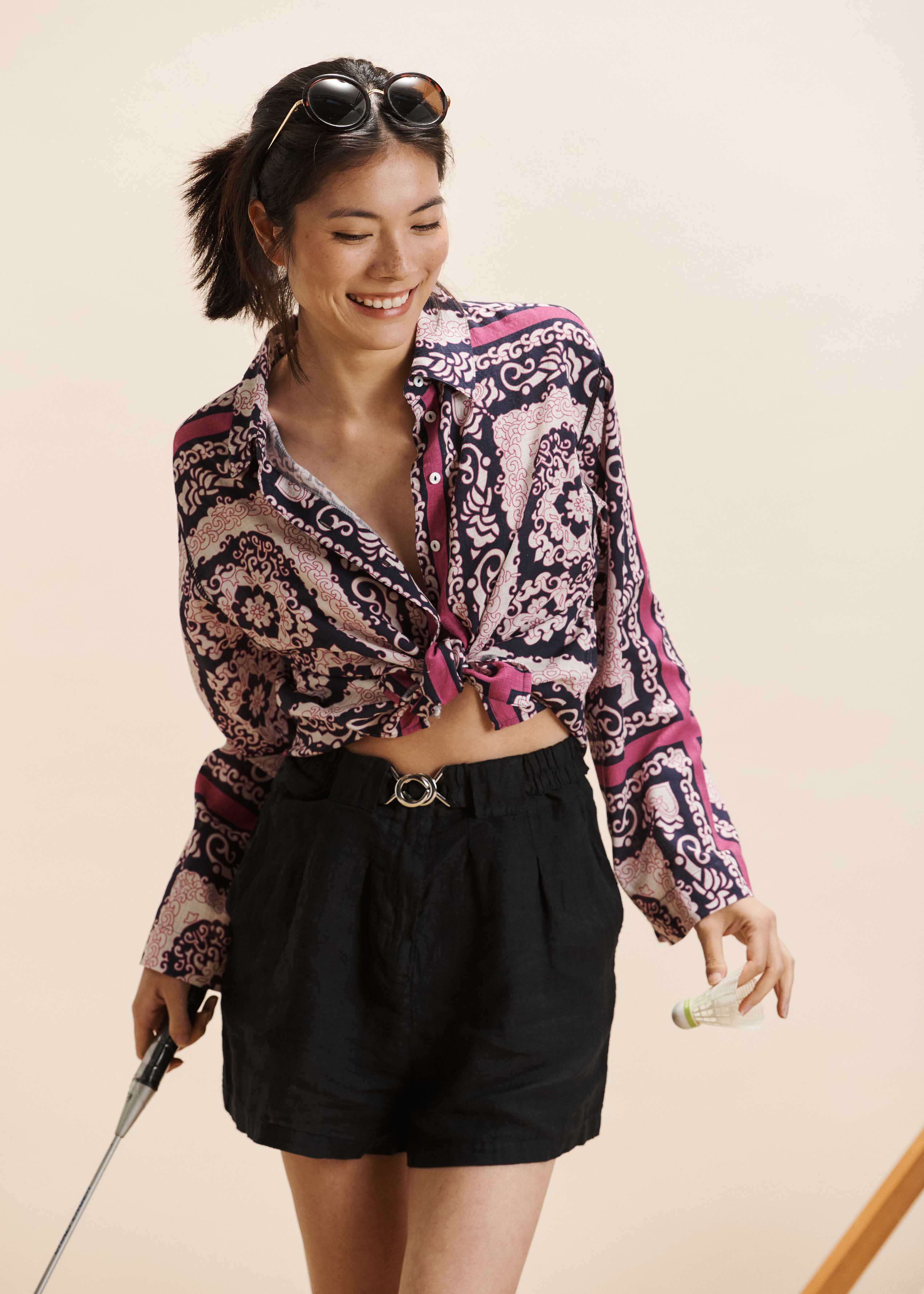 la-f-e-marabout-e-faousi-shorts-dunkelblau-leinen-high-waist image 5