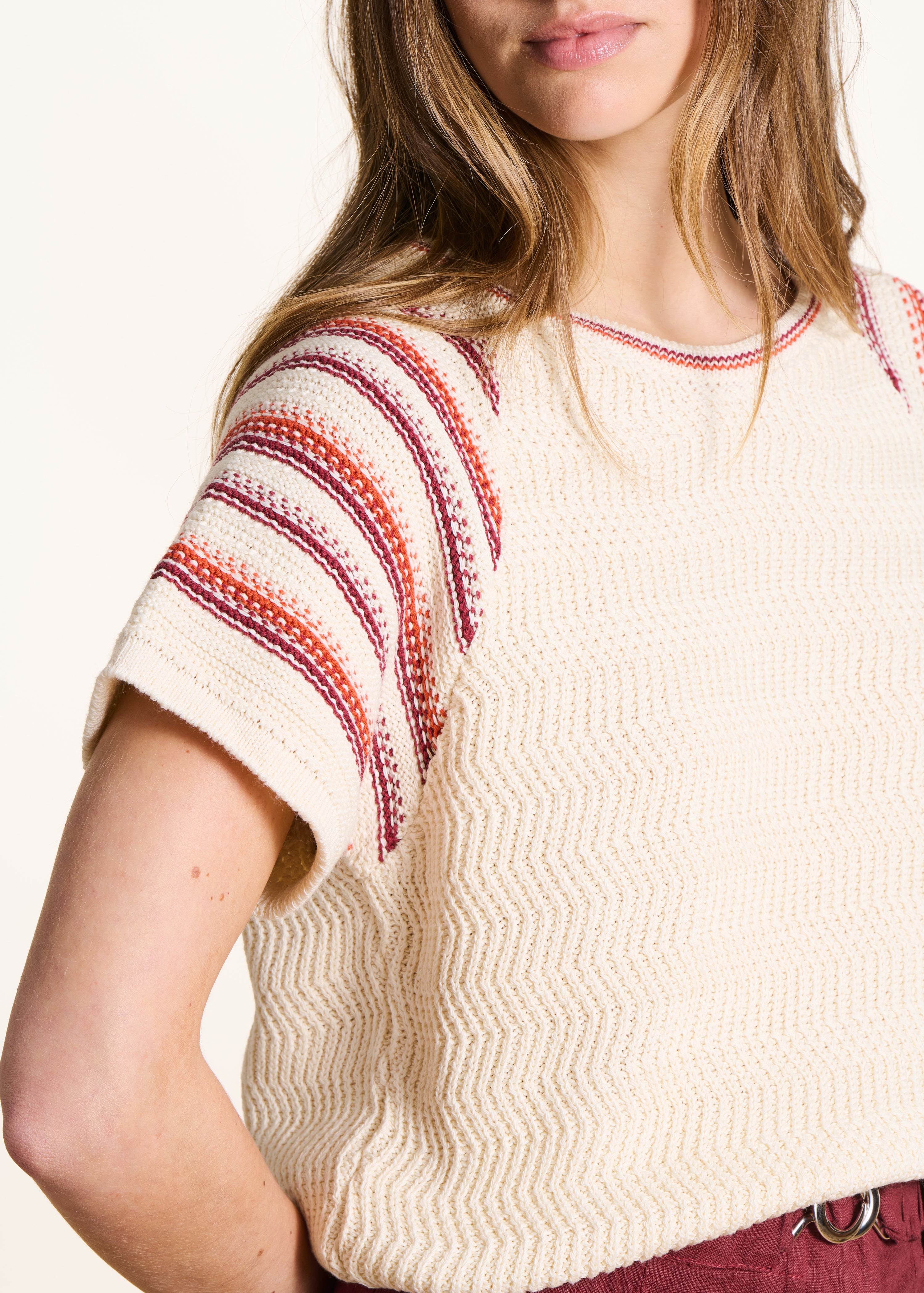 la-f-e-marabout-e-pullover-ecru-kurzarm-gestreift-baumwolle image 5