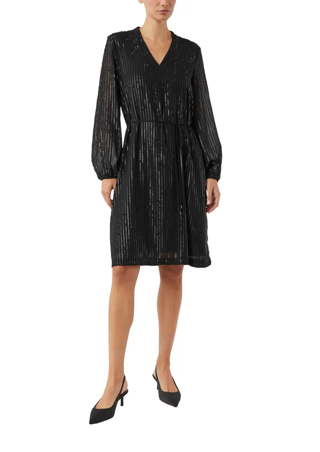 comma-pailletten-kleid-v-ausschnitt-bindeg-rtel-langarm image 1