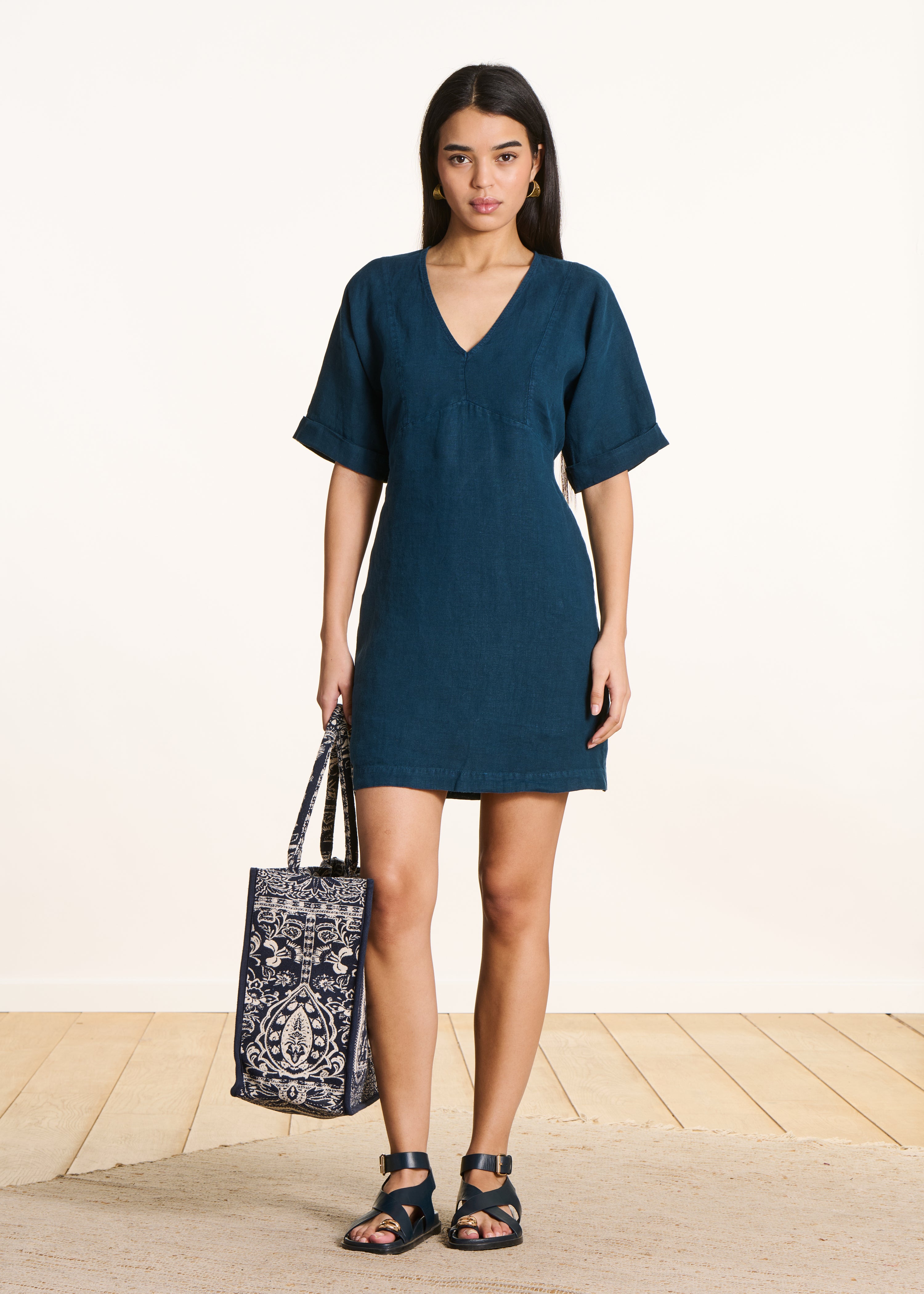 la-f-e-marabout-e-flavie-kleid-petrol-leinen-kurz image 1